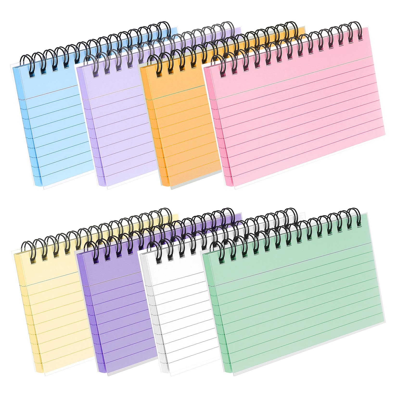 8 Pack 400PCS Flash Cards, Spiral‑Ruled Index Cards, 125x75mm