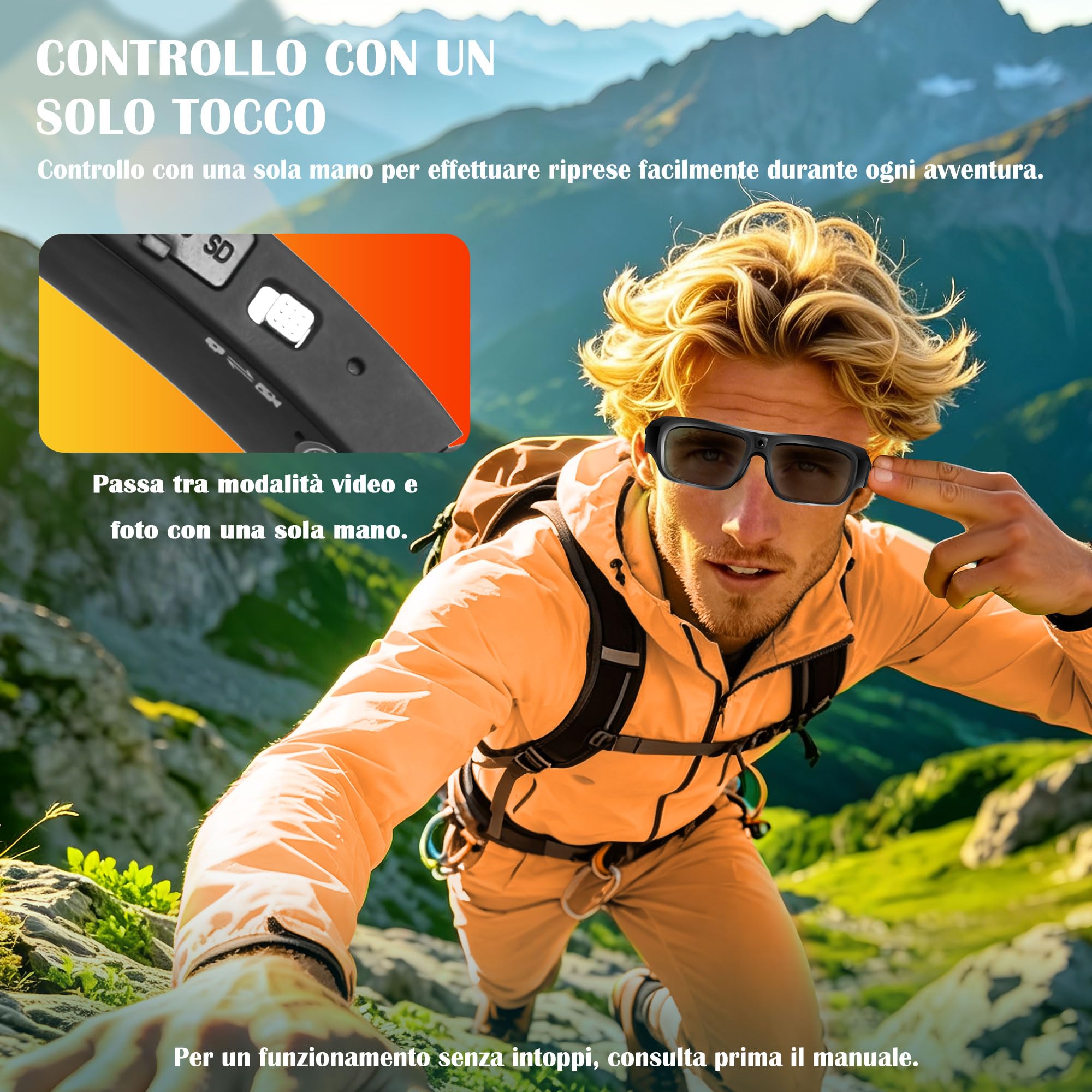 Occhiali Telecamera 4K, Occhiali Videocamera per uomini e donne | 2026 Nuovo Occhiali da Sole con Telecamera con Protezione UV400, Visori Fotocamera per Attività all'Aperto Ciclismo