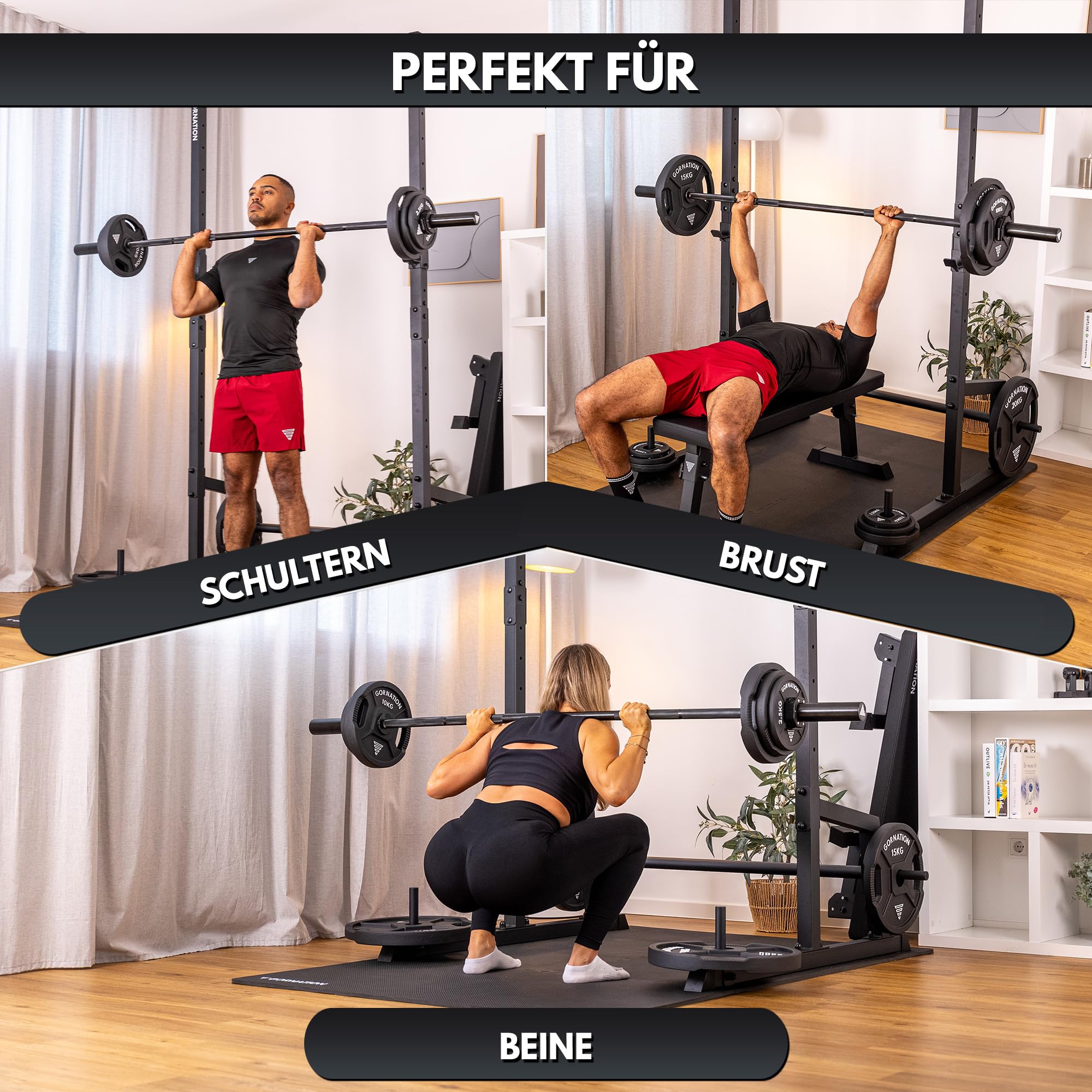 GORNATION Langhantel, Stahl Langhantelstange 50mm Inkl. Hantelverschlüsse, Barbell rutschfester Griff, max. Belastung 300 kg, für dein Homegym, Krafttraining, Weightlifting