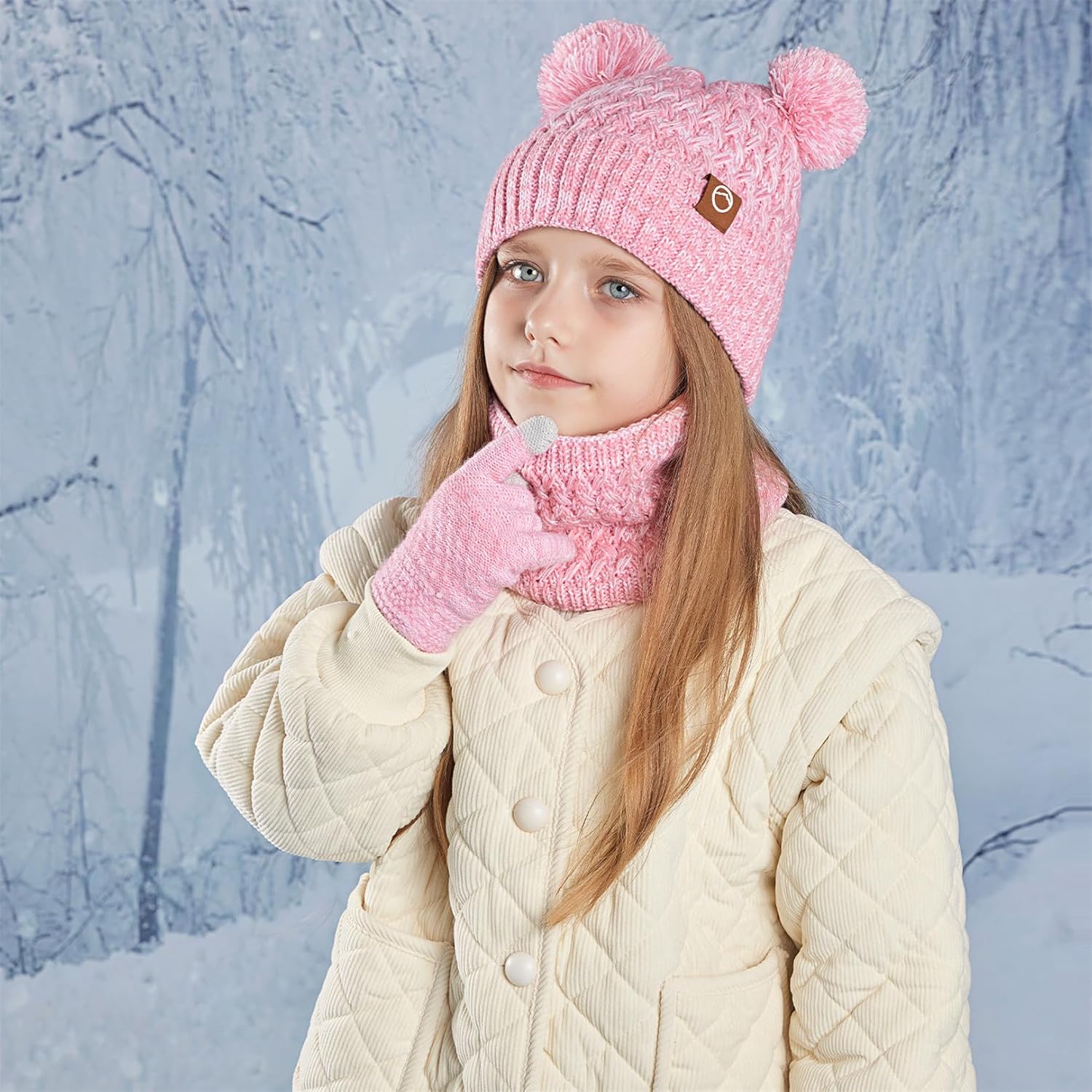 Kids Winter Hat Gloves Scarf Set Beanie with PomPom Fleece Lined Warm Touch Screen for Boys Girls Christmas Gift - Image 8