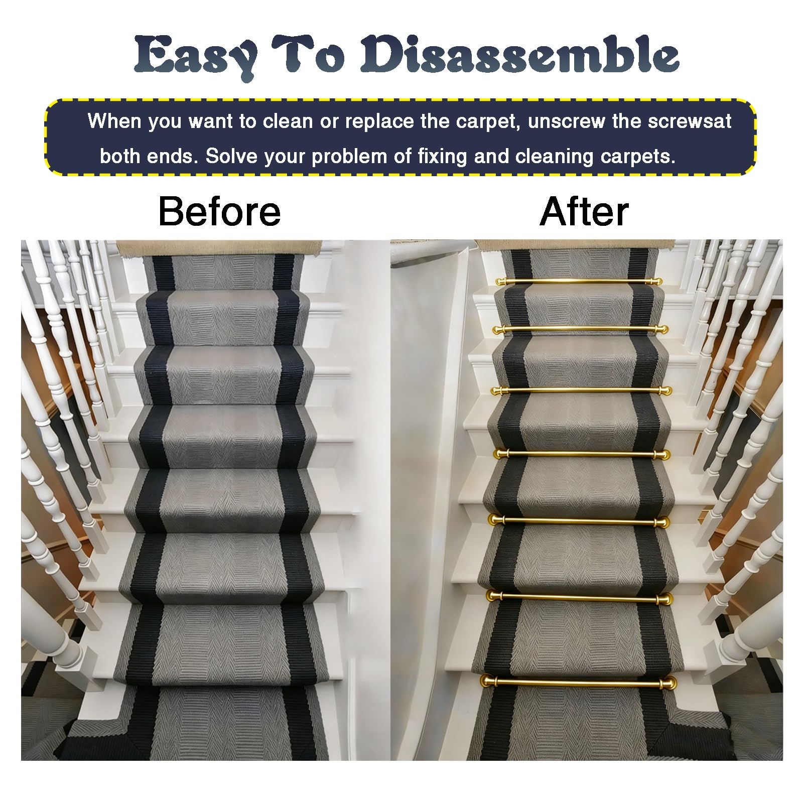 Barras de latón para alfombras de escalera, 11 unidades, 105 cm, soportes tubulares antideslizantes, accesorios de seguridad para corredores, perfectos para protección de escaleras y estilo