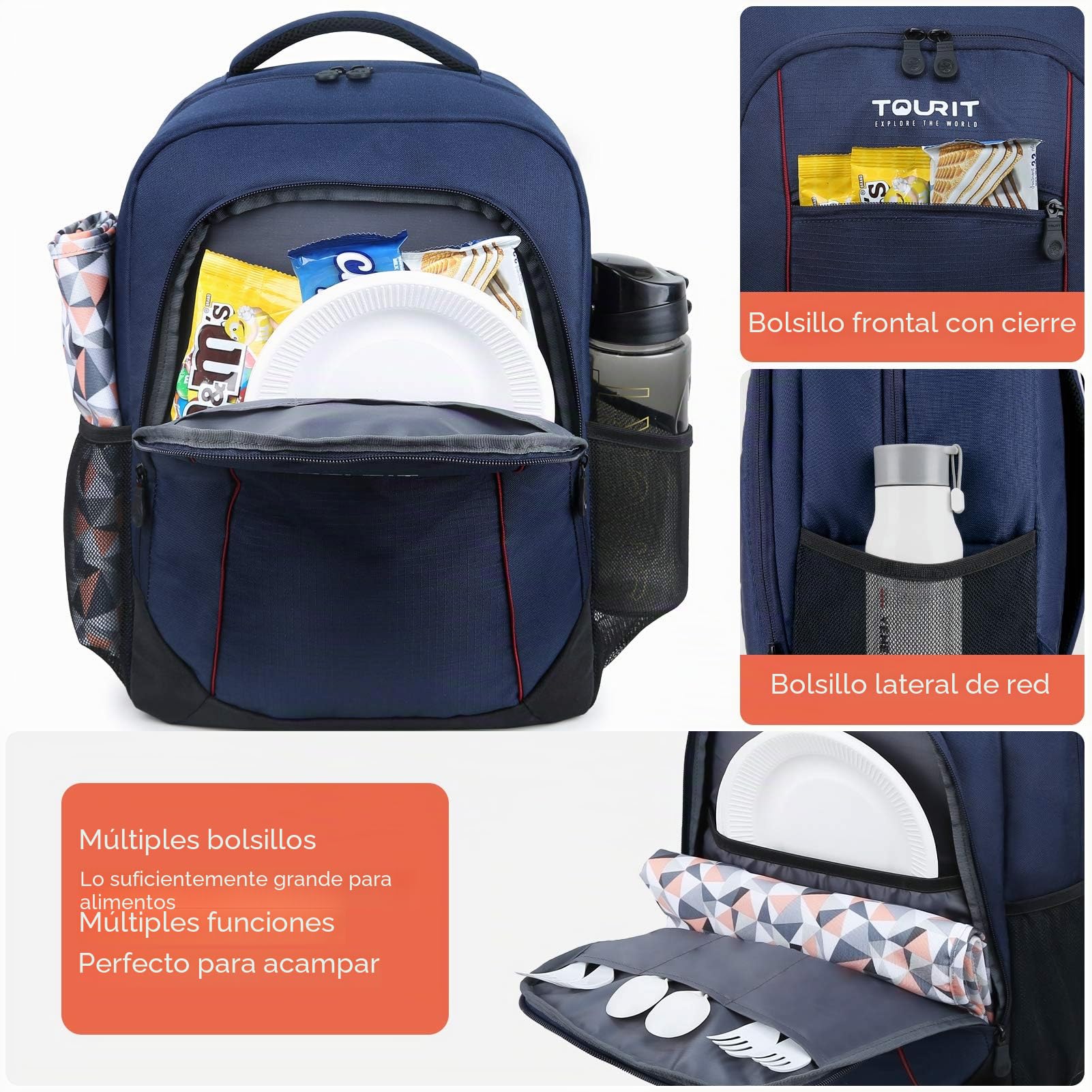 TOURIT Mochila Nevera Mochila Térmica Mochila Isotermica de Almuerzo Nevera Portatil para Alimentos Frutas Grande con Correa Ajustable Bolso para Picnics, Fiestas, Camping, Playa