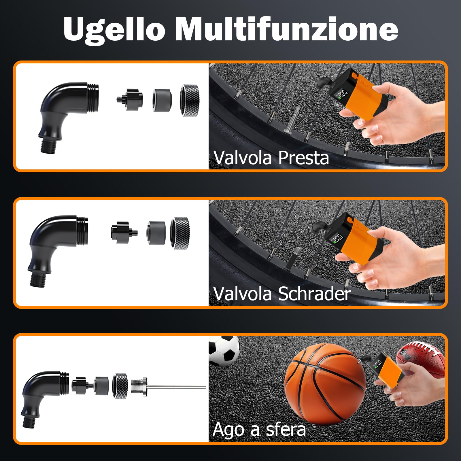 Mini pompa per bicicletta, pompa portatile per gonfiaggio pneumatici 120 PSI con valvola Presta e Schrader, adatta per bici da strada, moto, mountain bike, pallone sportivo