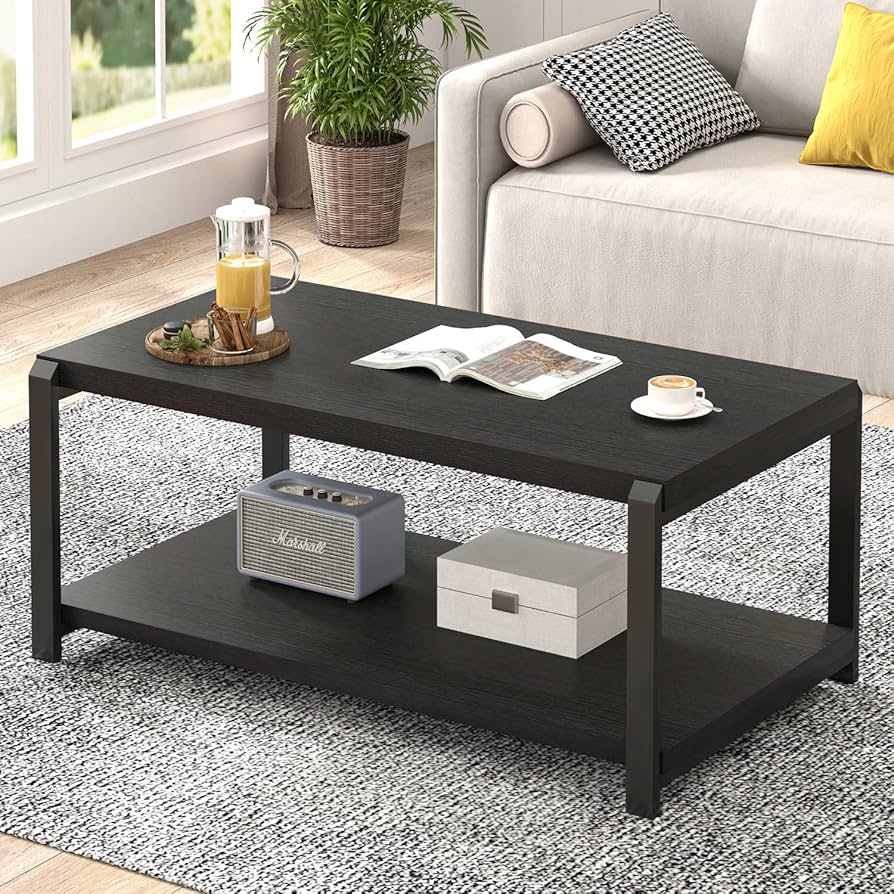 Amazon.com: EXCEFUR Black Coffee Table, Modern Rustic Wood