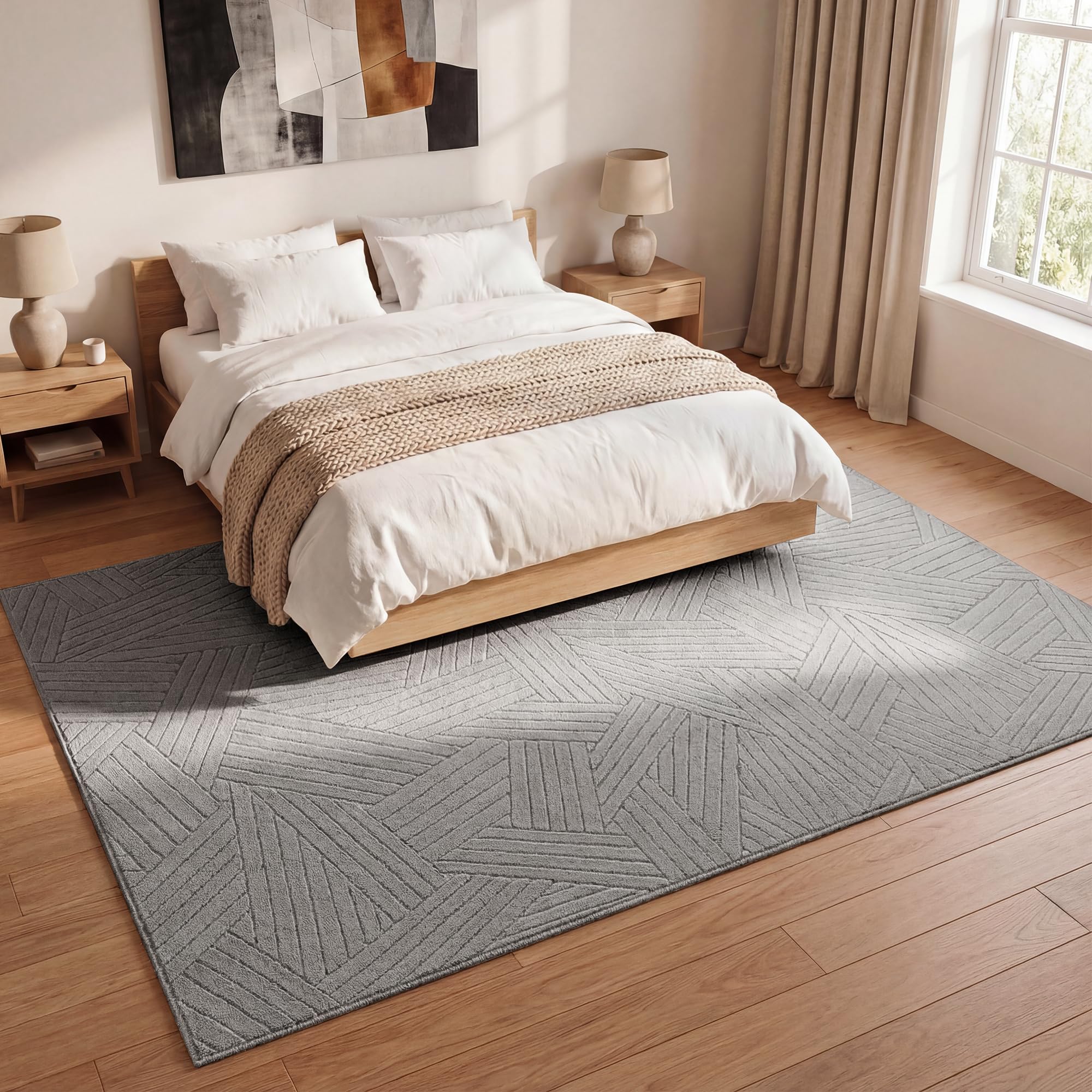 Carvapet Washable Living Room Rug Stain Resistant Solid Light Grey Large Area Rug Modern Floor Mat Soft Low Pile Non-Slip Indoor Carpet for Home, Bedroom, Lounge (152 x 213 cm)