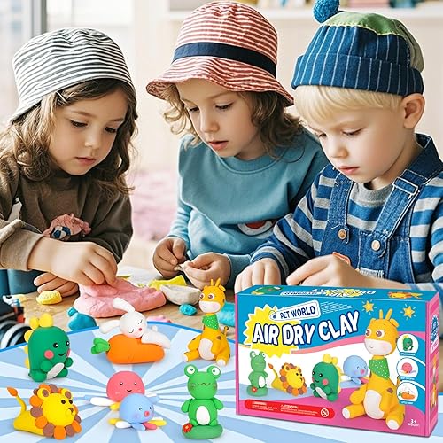 Miniatura 8 de ifergoo Arcilla seca al aire para niños, kit de arcilla para modelar animales, 6 diseños de animales con herramientas de escultura y tutoriales,