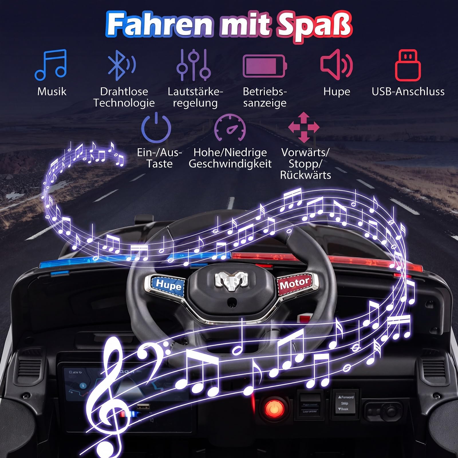 COSTWAY 12 V Kinder Elektroauto, Polizei Kinderauto mit Fernbedienung | Kinderfahrzeug mit Sirene, Blaulicht, Hupe & Sicherheitsgurt, Elektrofahrzeug für Kinder ab 3 Jahren, für drinnen & draußen