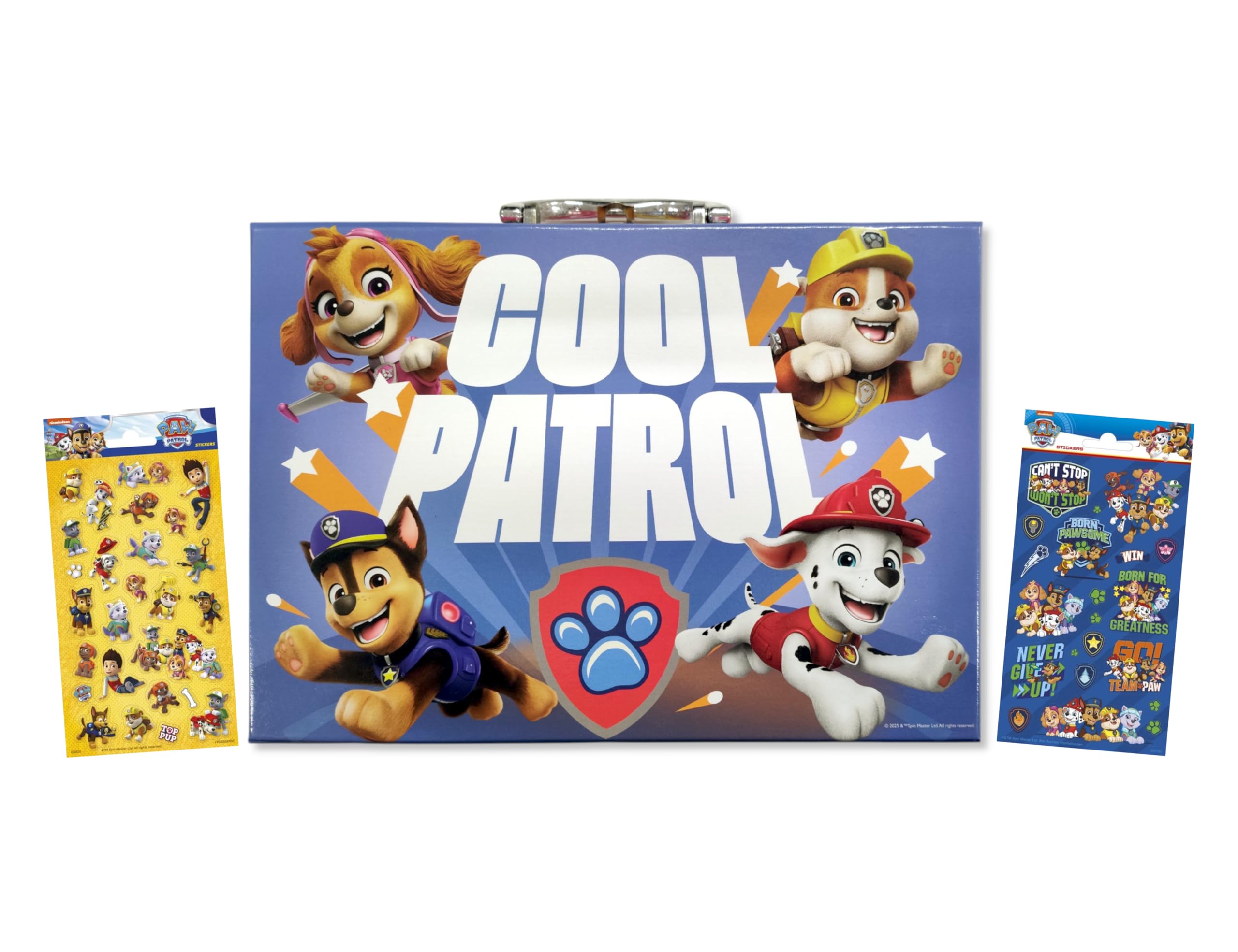 Anila's Paw Patrol Activity Case with Paints, Brush, Markers, Colouring Pencils and stickers to use on the colouring sheets, velvet art and many other items.(Perfect for children aged 3-8). — image 1