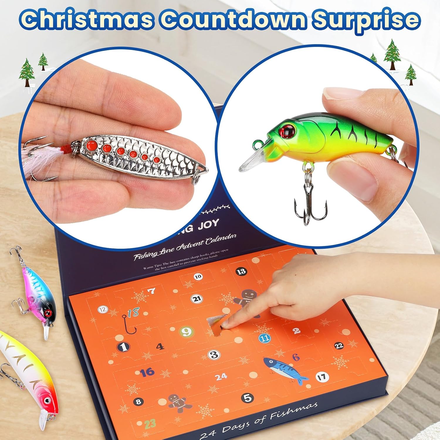Fishing Advent Calendar 2025, Fishing Lure Christmas Countdown, 24 Days Fishing Lures Set for Adult Men Teen Boys, 2025 Xmas Surprise Gift for Fishing Love