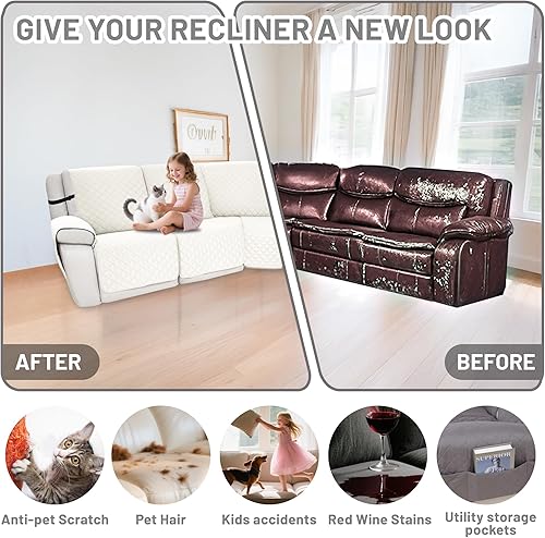 Miniatura 6 de Fundas impermeables para sofá reclinable seccional en forma de L, funda para sofá seccional reclinable de 7 piezas, antideslizante, lavable, juego