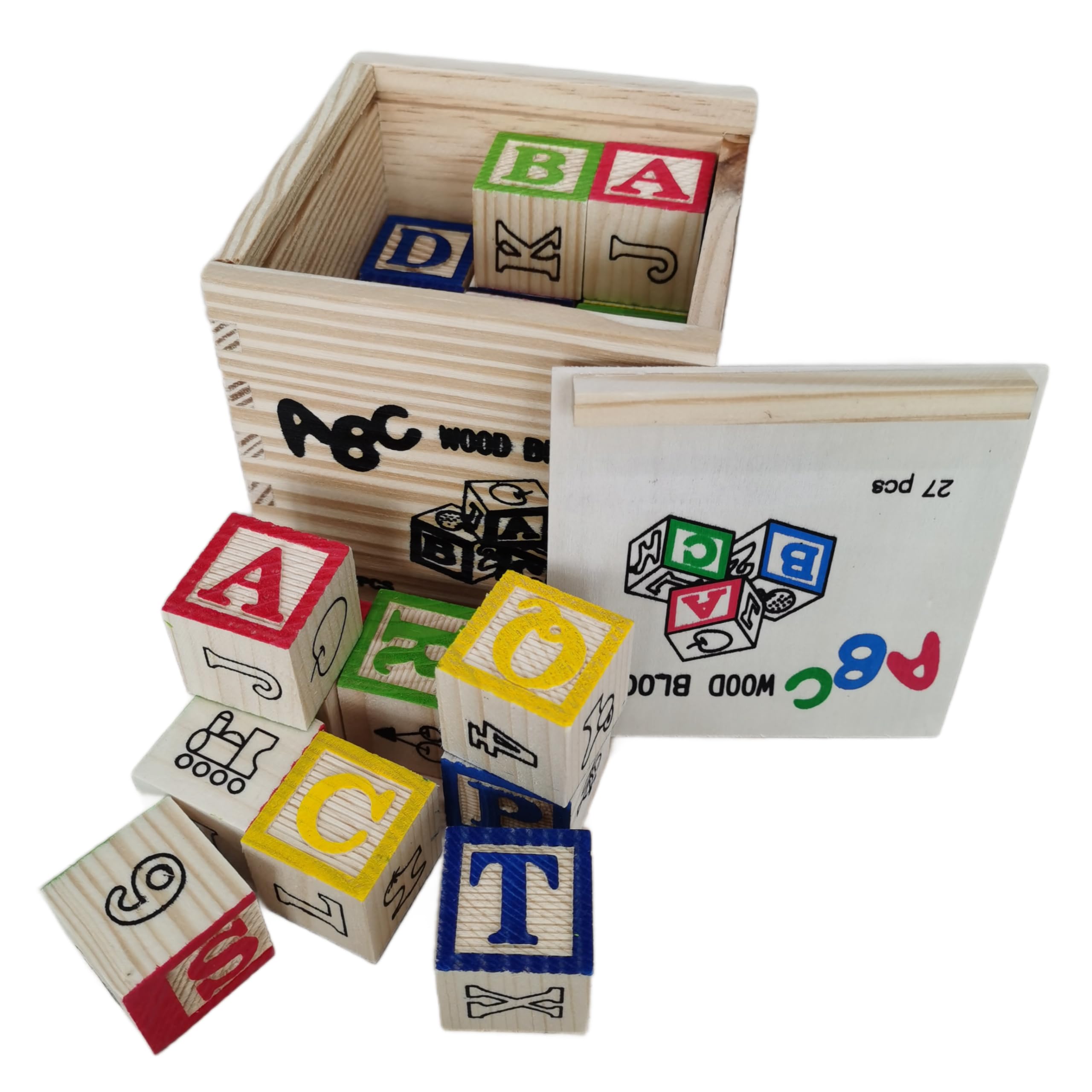 BEACENOV Wooden Baby Block Set including Alphabet Numbers Patterns for Preschool Learning Toddler Montessori Educational Wooden Toys for Baby Boys or Girls Gift Wood ABC Letter Blocks & 123 Number Blocks - Image 3