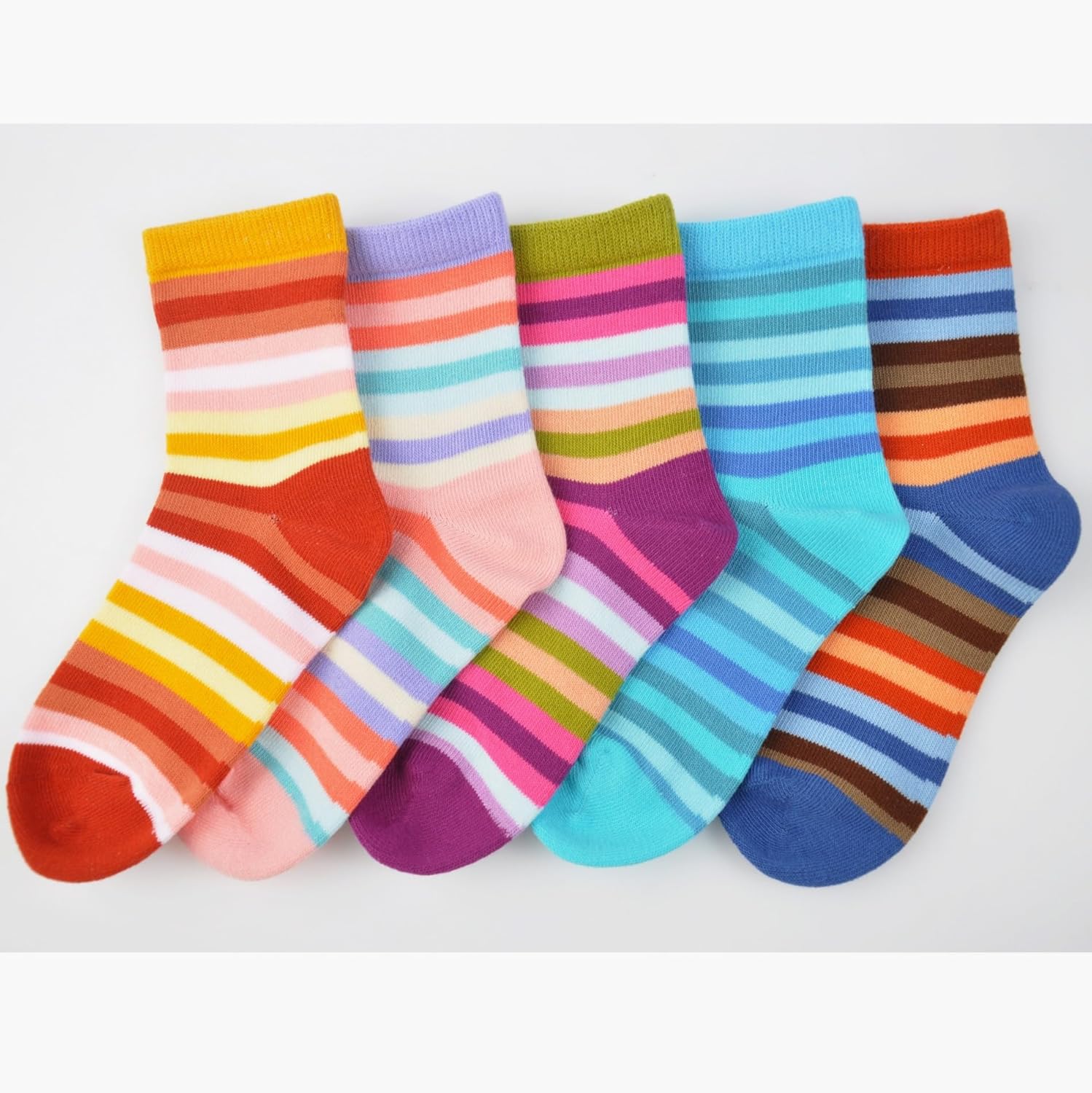 Girls Seamless Socks Rainbow Stripes Cotton Socks Kids Casual Athletic Socks For School - Image 3