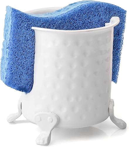 Monarch Abode Soporte de esponja de cocina martillado a mano blanco clásico, 4.5 x 4 x 3.5, 19099