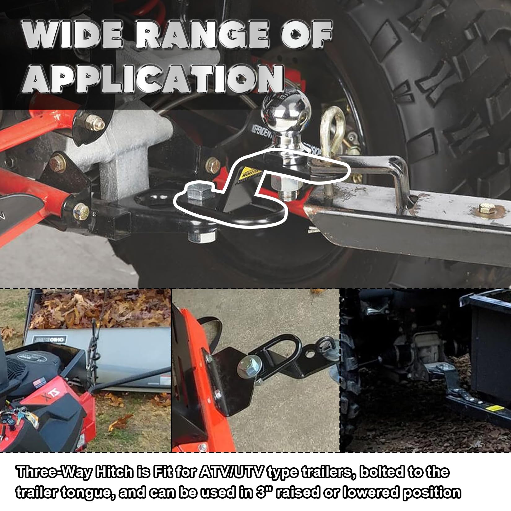 VIAGL ATV UTV Three-Way Hitch Attachents Trailer Hitch Adapter Fit For - View #3