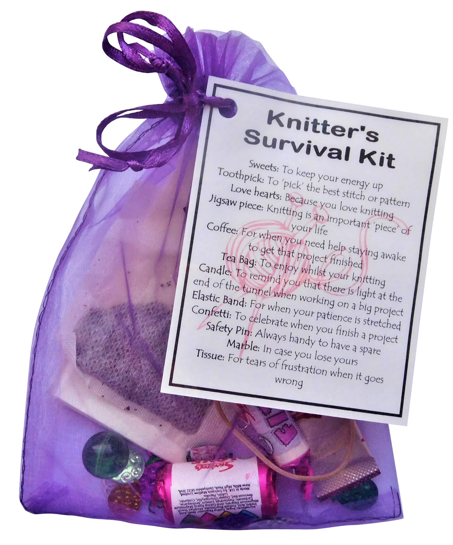 Smile Gifts Uk Purple Knitter's Survival Kit - Small Novelty Gift For Knitting Enthusiasts - Funny