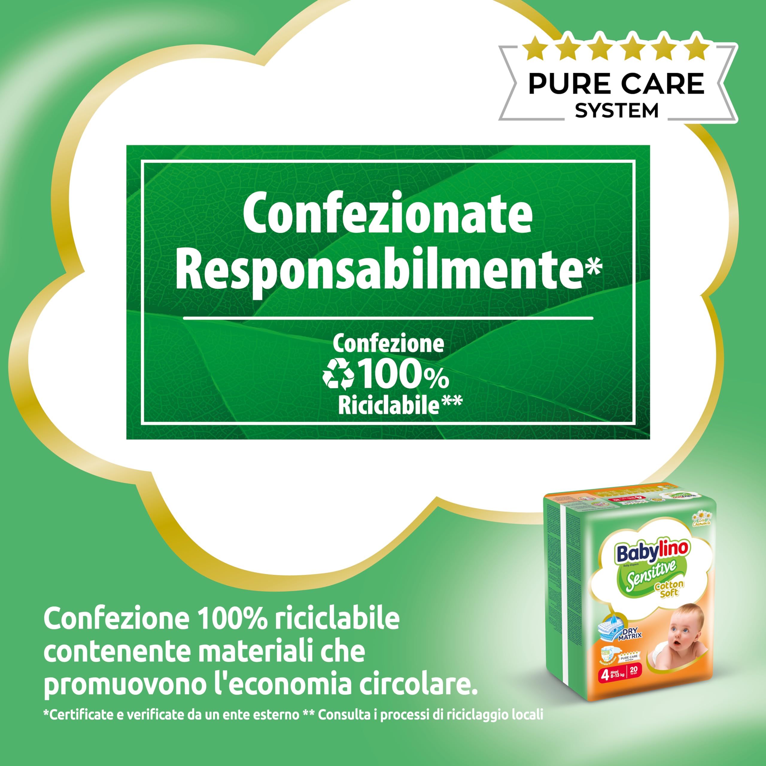 Babylino Sensitive Cotton Soft Pannolini Taglia 4 Maxi 8-13kg 150 Unità