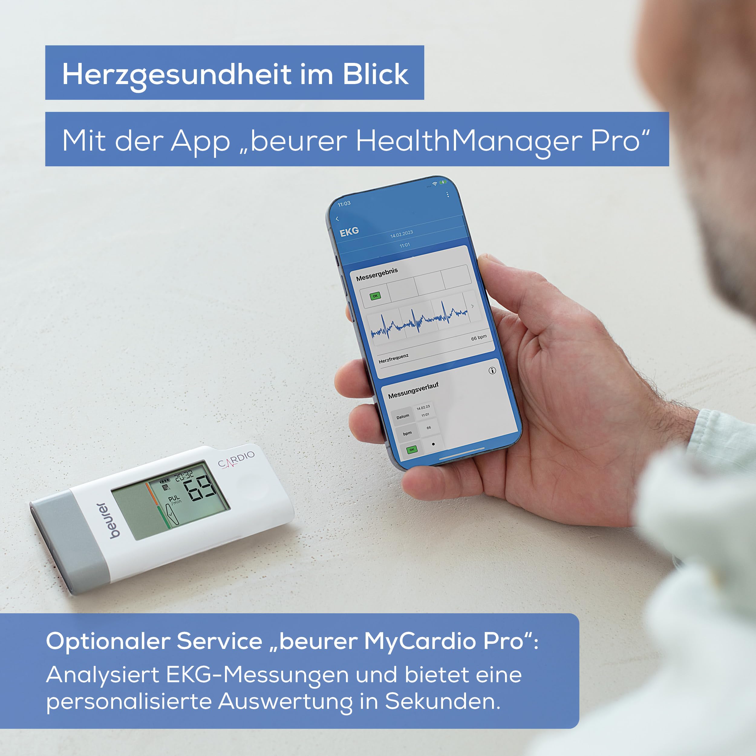 Beurer ME 95 Mobiles EKG, 1-Kanal EKG zur Aufzeichnung des Herzrhythmus, EKG Gerät für Zuhause, erkennt Vorhofflimmern, mit Akku, Herzfrequenzmonitor mit App, Datenübertragung zu Apple Health und co