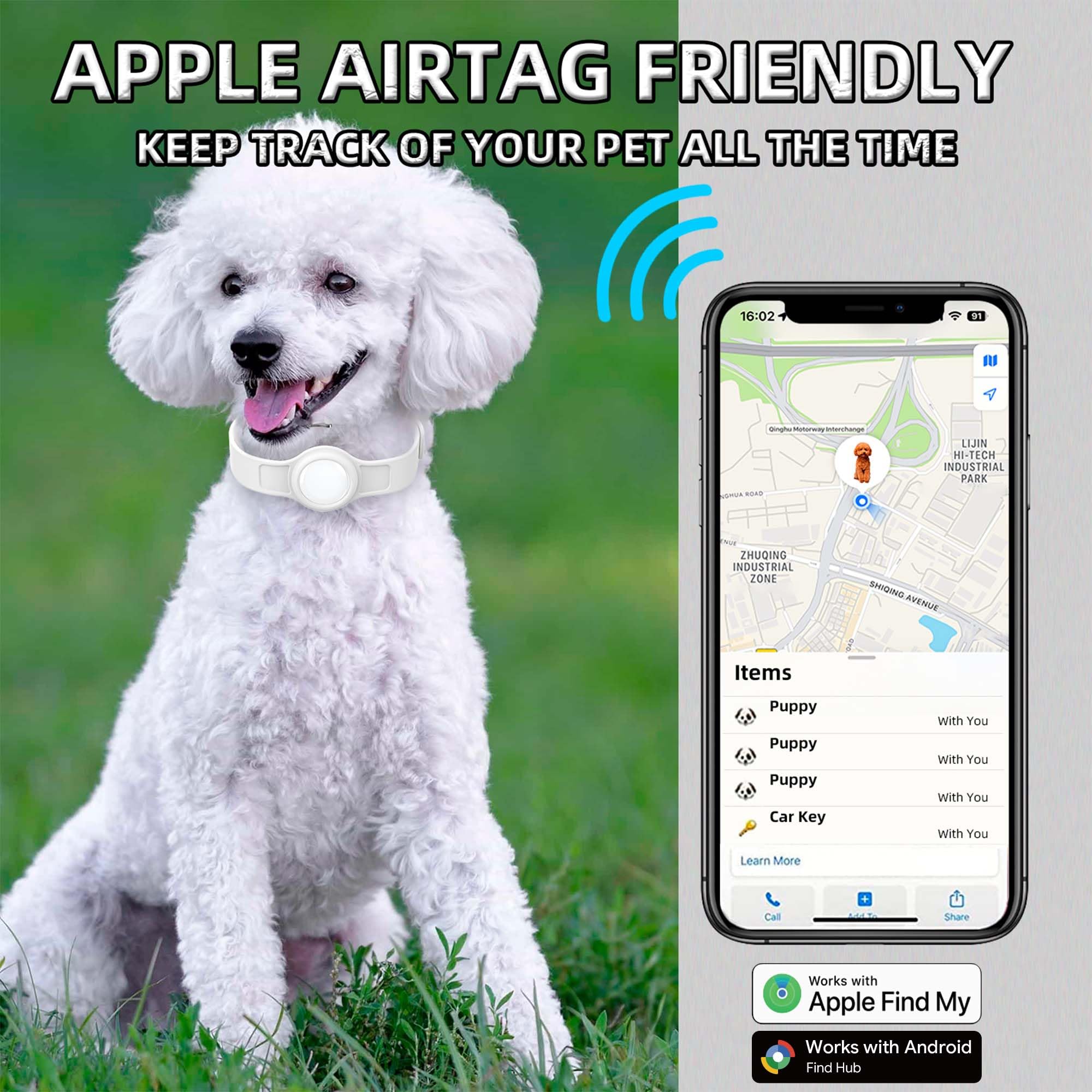 All-in-One AirTag Dog Collar with Holder: SEVEN SWAN Waterproof GPS Dog Tracker - Adjustable Silicone Pet Tracking Collar for Apple Find My & Google Find Hub - Fits 3.2” to 14” Neck - image 5