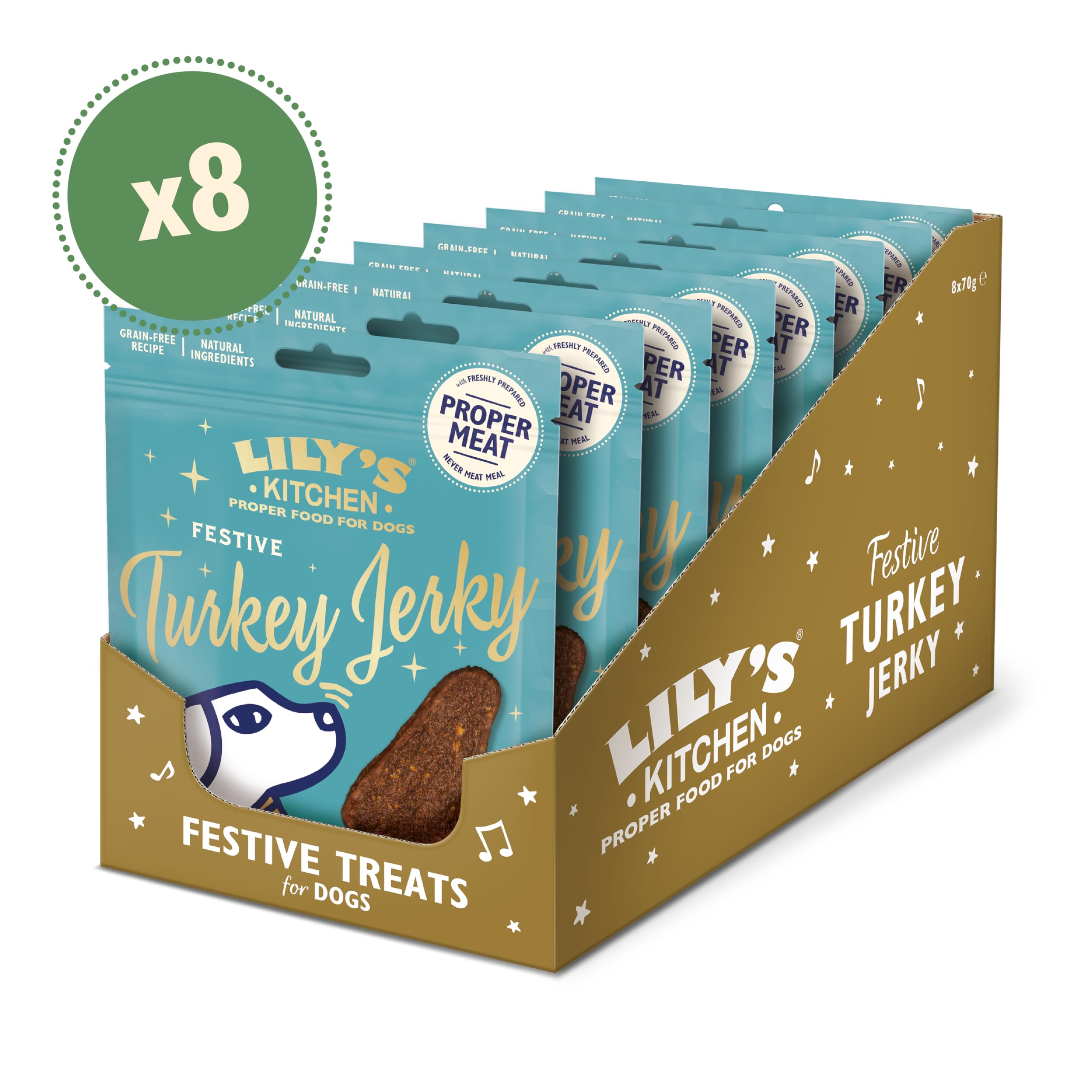 Snack per cani adulti Lily’s Kitchen con ingredienti naturali, Striscette festive di tacchino, ricetta senza cereali, 70 g