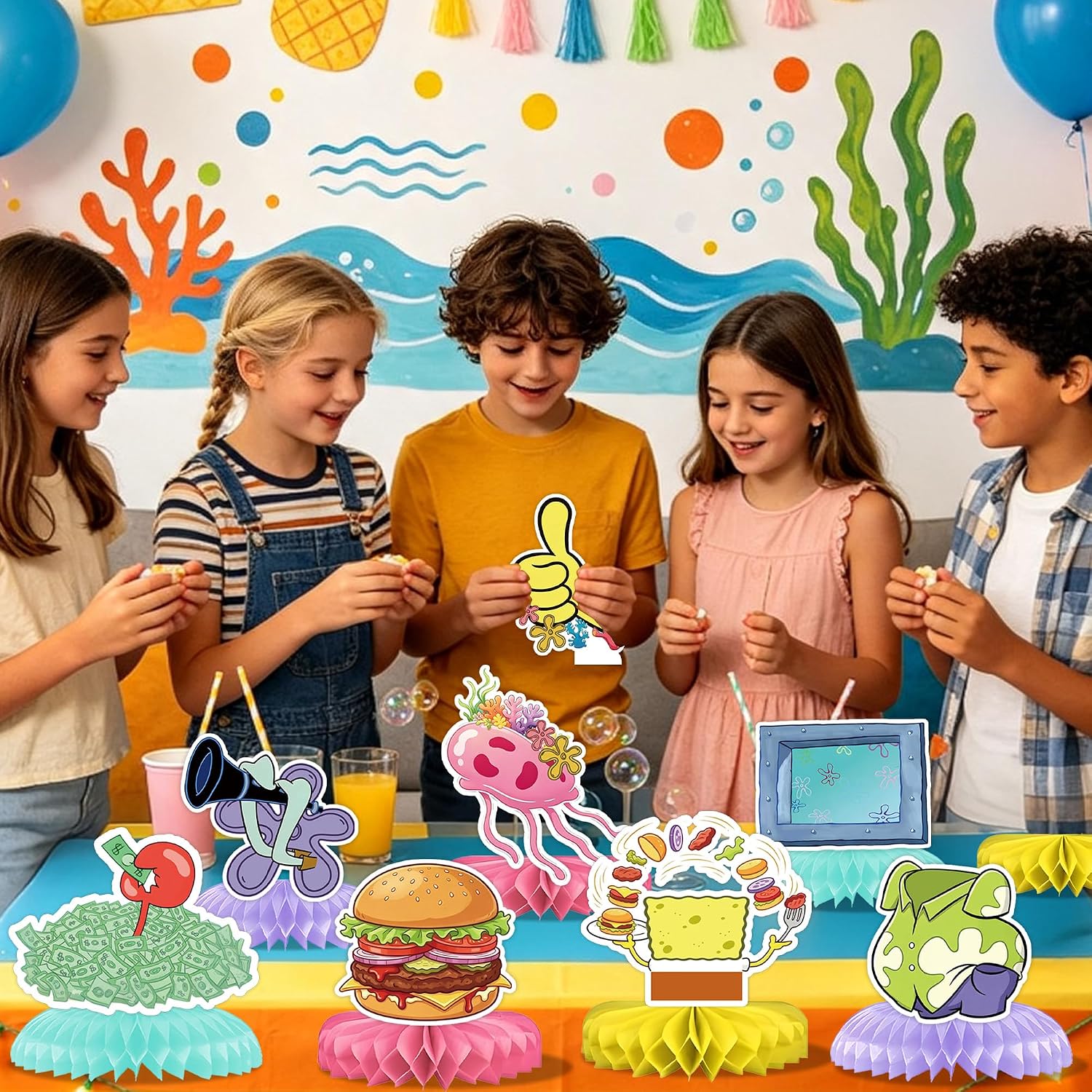 8Pcs Under the Sea Theme Honeycomb Table Centerpiece, Birthday Supplies Table Decorations for Kids Girls Birthday Party Family Party Decorations image 3
