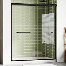 Albott 56-60" W x 72" H Semi-Frameless Walk-in Shower Door, 4" Adjustable Design, 1/4inch Thick Tempered Glass, Matte Black Aluminum Alloy Frame, Modern Bathroom Shower Sliding Door