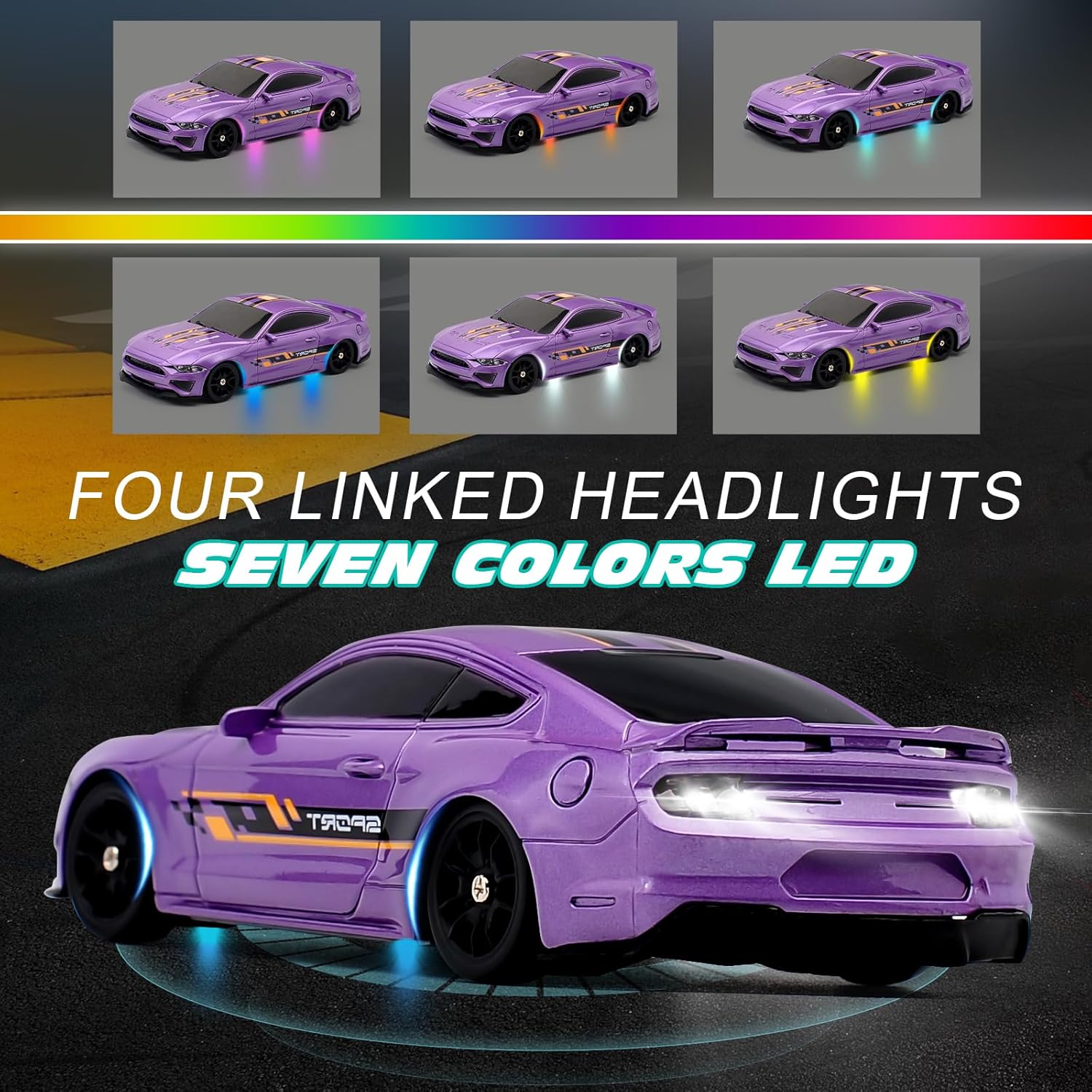 1:43 Scale Mini Racing Drift Car Model，2.4GHz Remote Control Car, 4WD High Speed Race with Lights,Racing Tires,RC Toys Hobbyist Gift for Adults, Kids, Boys, Girls (Purple)