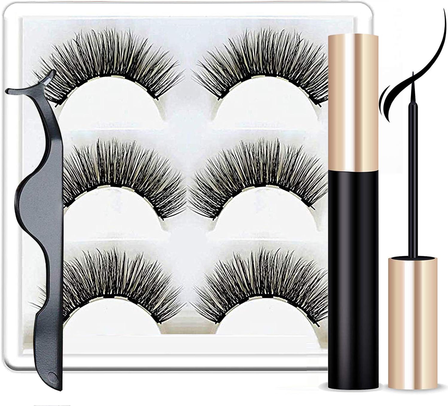 Magnetic Eyeliner and Magnetic Eyelashes. Magnetic Eyeliner for Magnetic Lashes Set,Easy to Wear,With Reusable Lashes (3 Pairs)