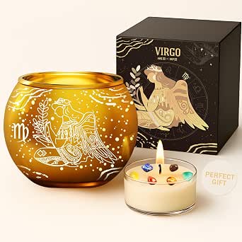 AOVILA Virgo Zodiac Candle Gift Set for Women - Constellation Themed Home Decor and Crystal Infused Aromatherapy
