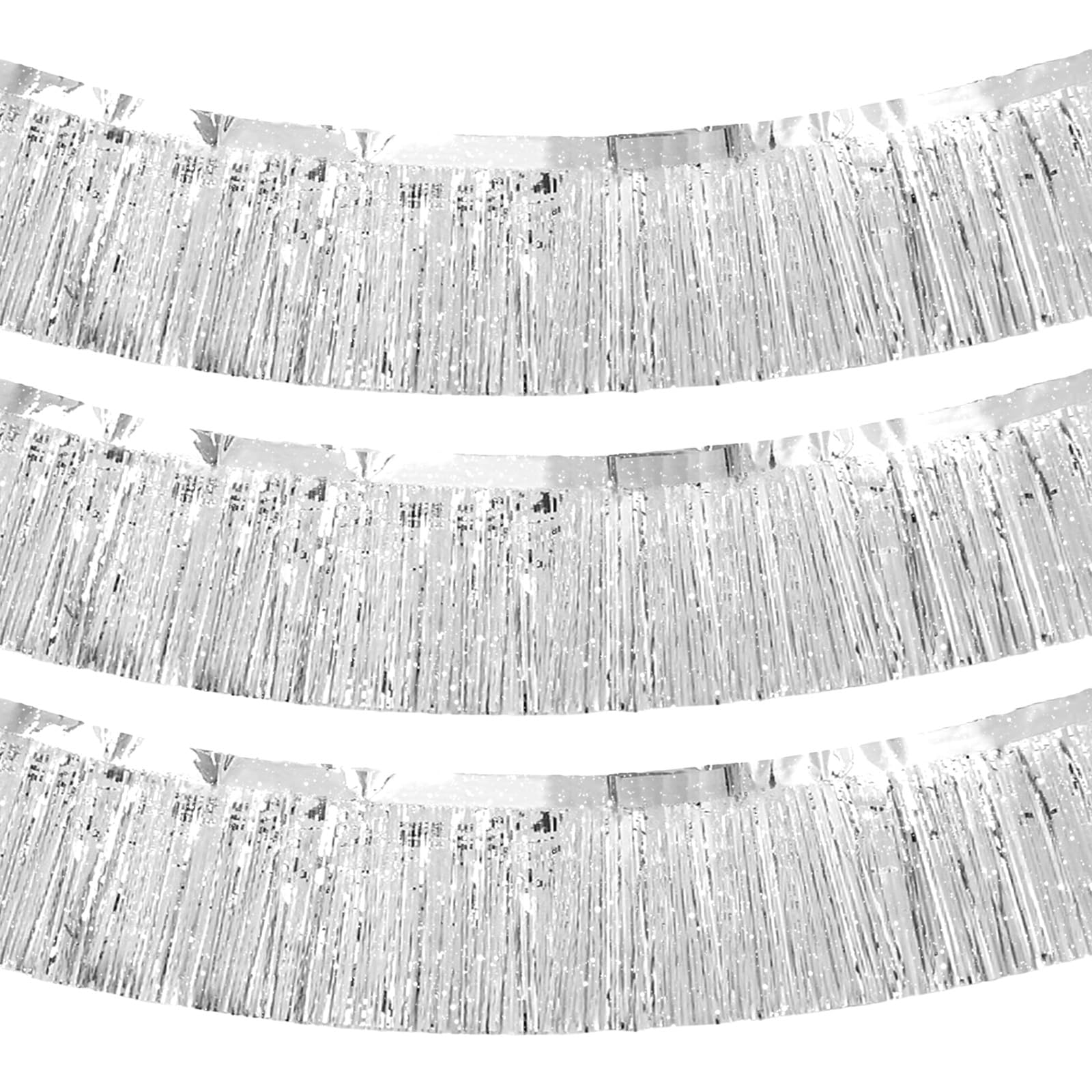 3 Packs Tinsel Fringe Garland Metallic Foil Fringe Garland Fringe Banners for Birthday Graduation Wedding Party Decoration (Silver)