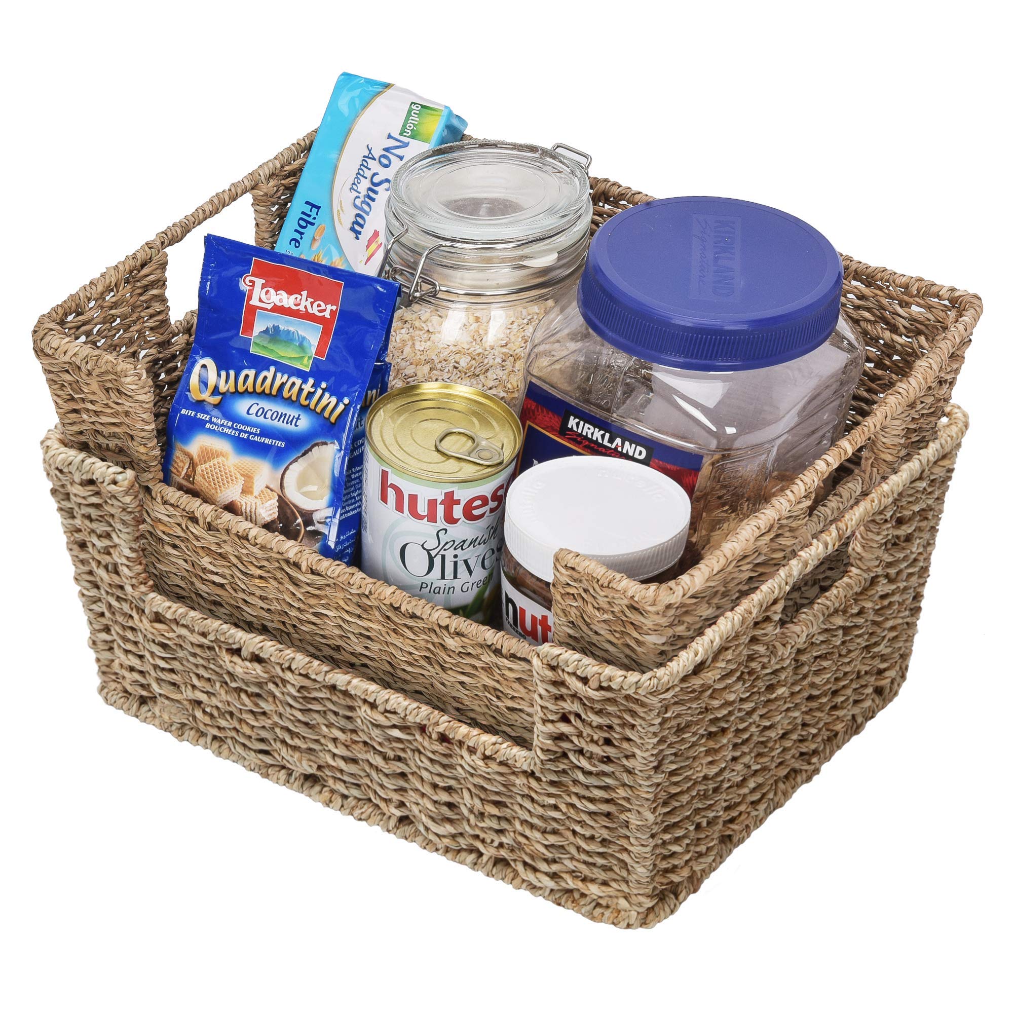 StorageWorks Wicker Storage Basket for Pantry Organizers and Storage, Stackable Seagrass Pantry Baskets for Shelves, 2-Pack