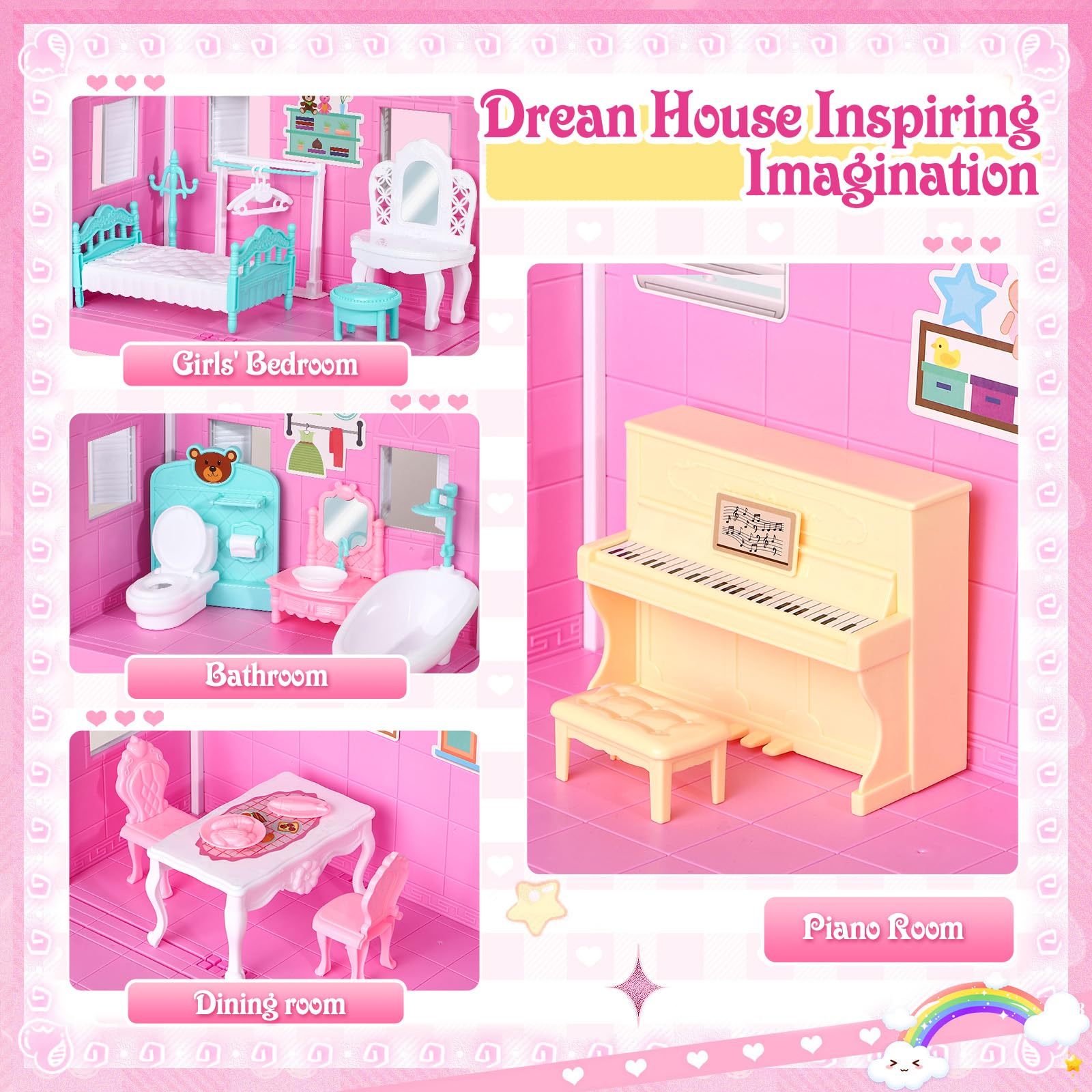 Amazon.co.jp: Toylink ピンクドールハウス 女の子用 3階建てのヴィラ