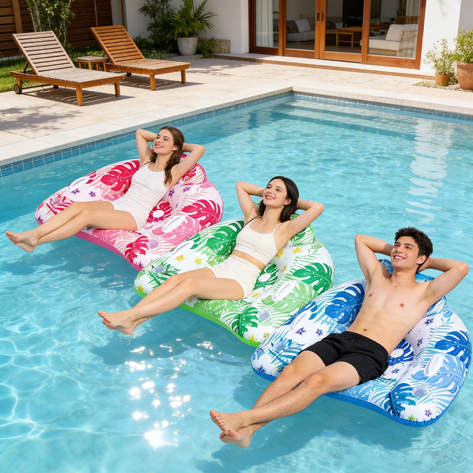 Gonfiabili Piscina, Materassino Piscina Adulti, con Portabicchieri e 2 Maniglie, Esperienza Confortevole, per Feste in Acqua, al Mare