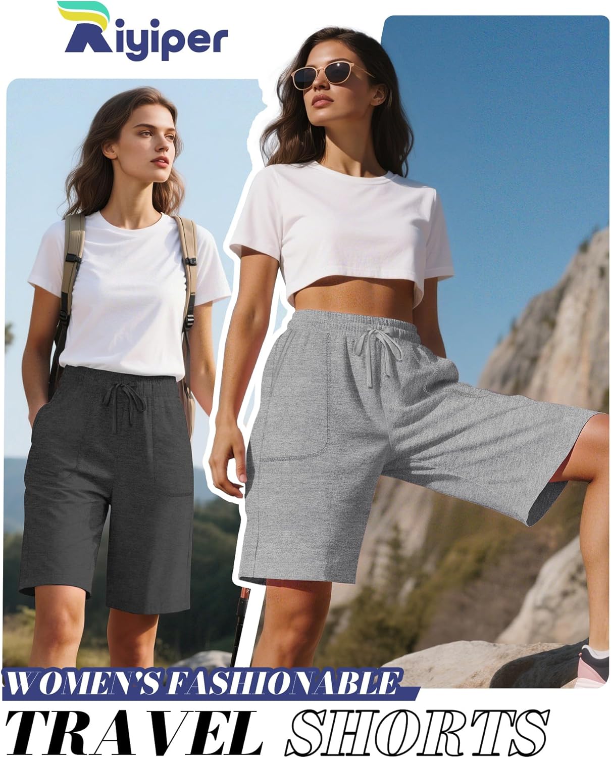 Riyiper 3 Pack Women's Bermuda Athletic Shorts High Waist Drawstring Sweat Knee Length Bottoms with Pockets - Image 5