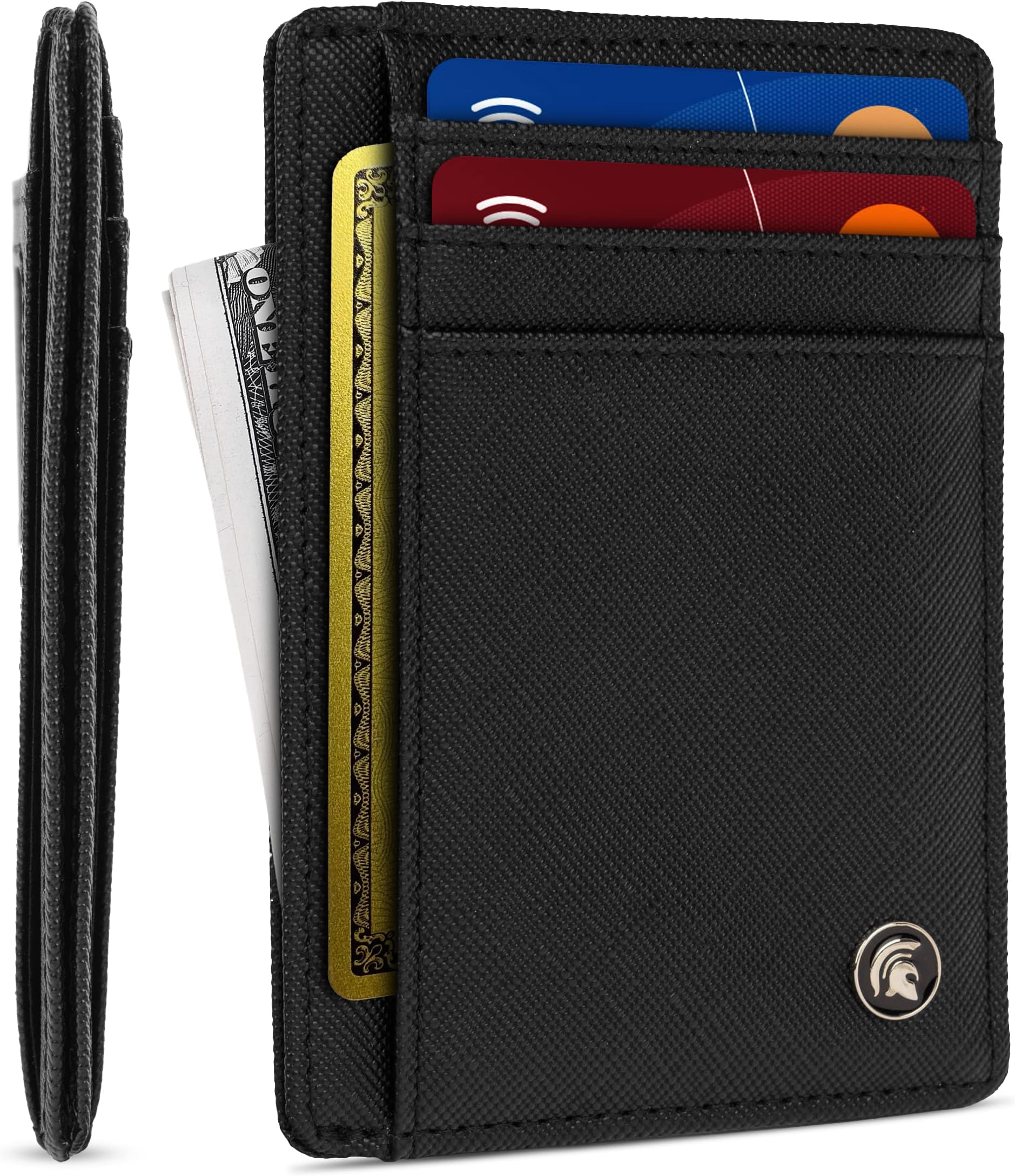 Mens Wallet, Slim RFID Blocking Minimalist Credit Card Holder (Black, Textured), Holds up to 7 Cards and Bank Notes, Ideal for Travel
