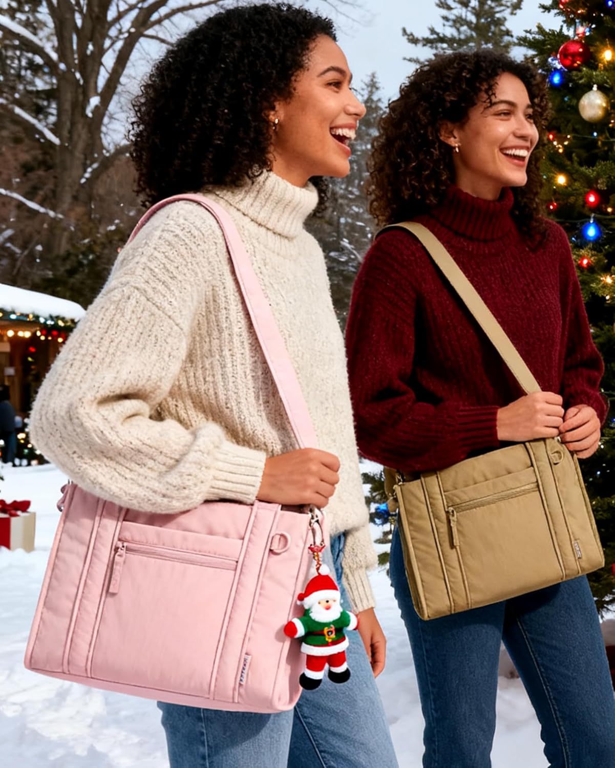 BAGSMART Boxy Tote Bag for Women, Crossbody Bag with Zipper, Crush Bow Purses for Travel Work College - Image 2