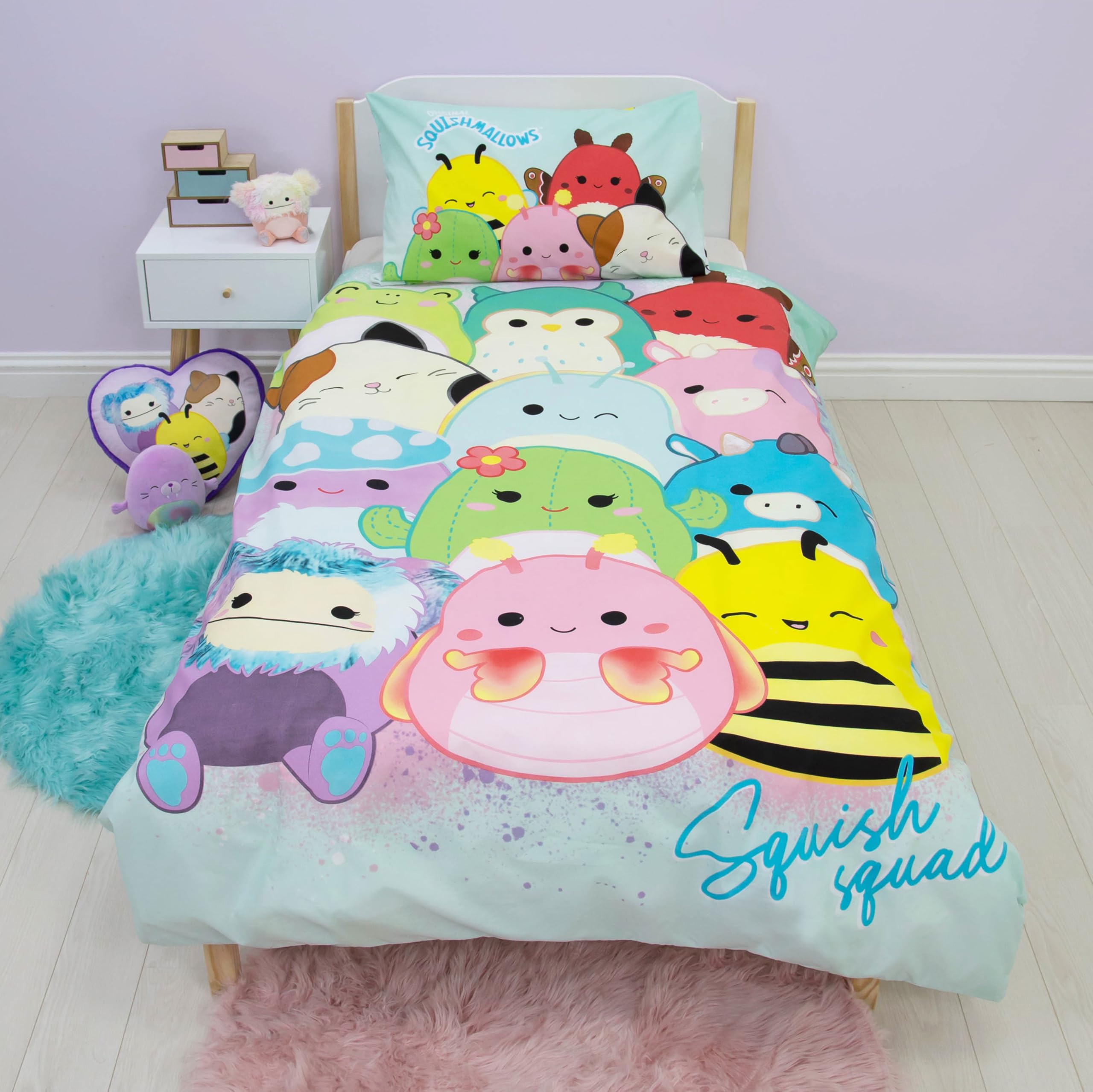 Character World Set Copripiumino Singolo Squishmallows, Poliestere, Reversibile, Con Federa