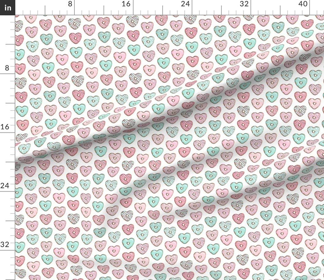 Spoonflower Fabric - Small Scale Heart Donuts Valentines Pink Mint Love Day Girl Printed on Cotton Poplin Fabric by The Yard - Sewing Shirting Quilting Dresses Apparel Crafts