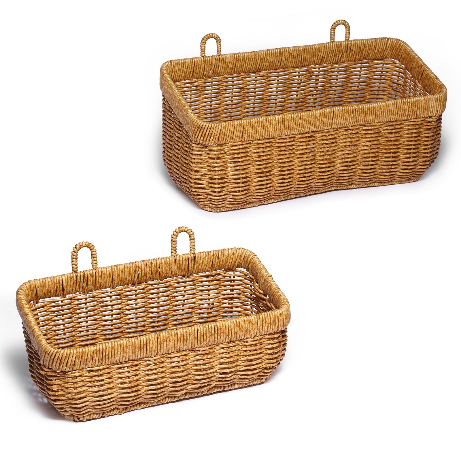 Panier Rangement, Panier Osier Suspendu Pour Cuisine, Bain, Salon, Lot de 2 Panier Mural,Rangement Et Organisation De La Salle De Bain, Maison Organisation (Jaune-M/L)