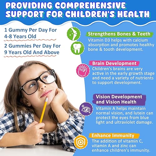 Miniatura 7 de Gomitas de calcio para niños + D3 y magnesio para mayores de 4 años, con citrato de calcio, gluconato de calcio, lactato de calcio, probióticos y