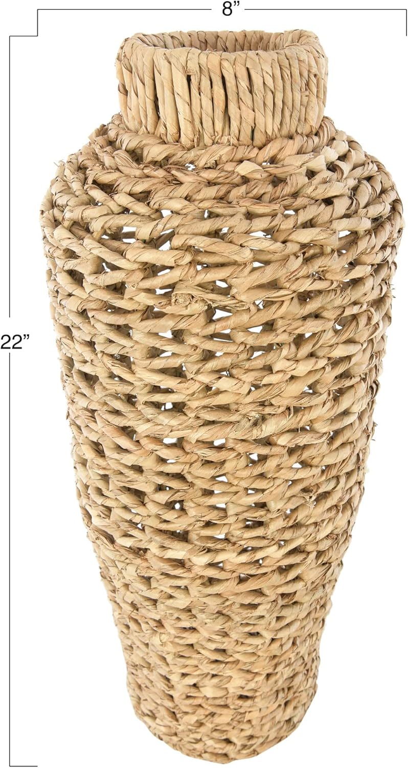22" H Handwoven Water Hyacinth & Rattan Floor Vase