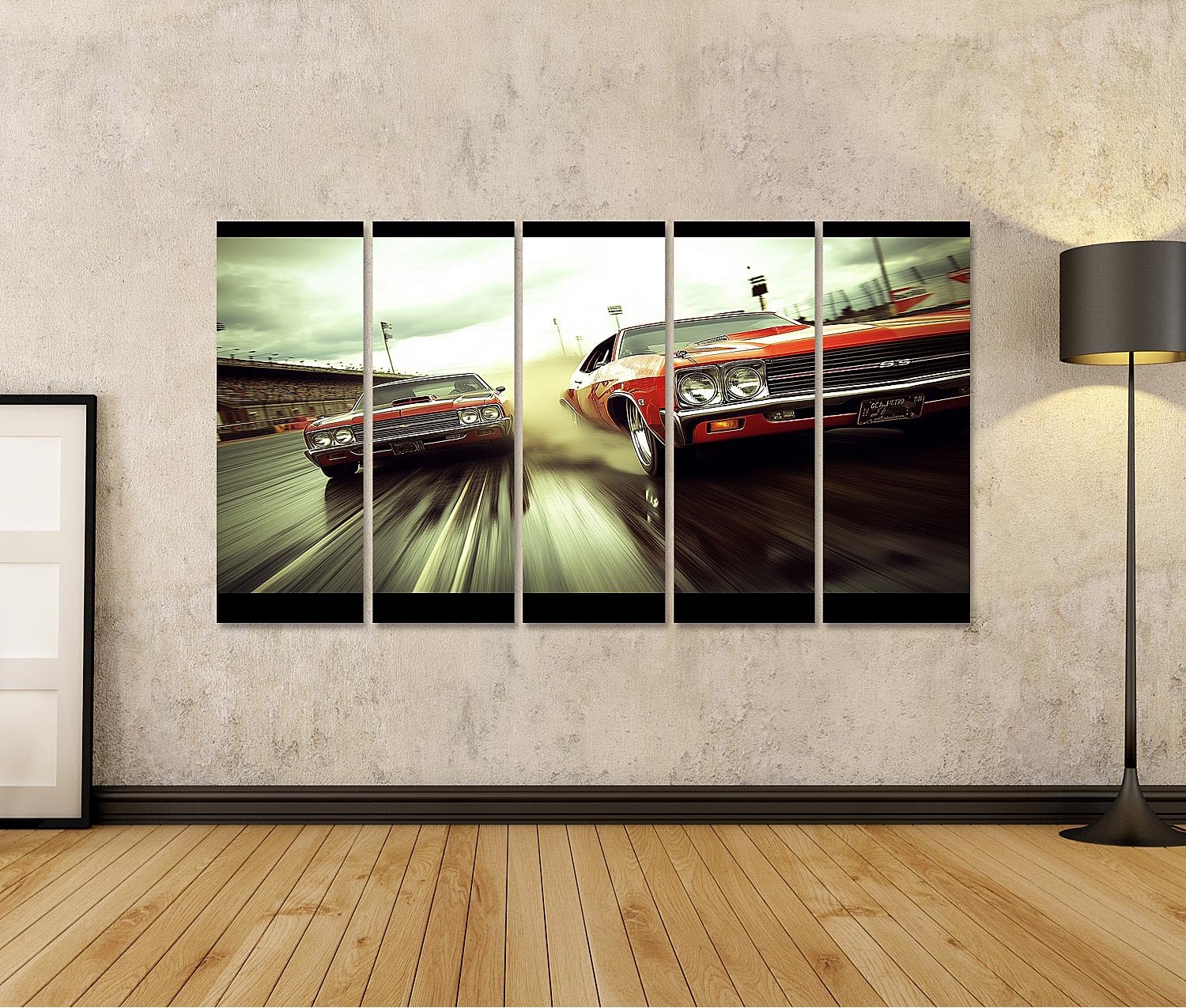 islandburner Primer cuadro sobre lienzo Dos coches de carreras de coches clásicos rojos en una emocionante carrera en el circuito imágenes murales carteles