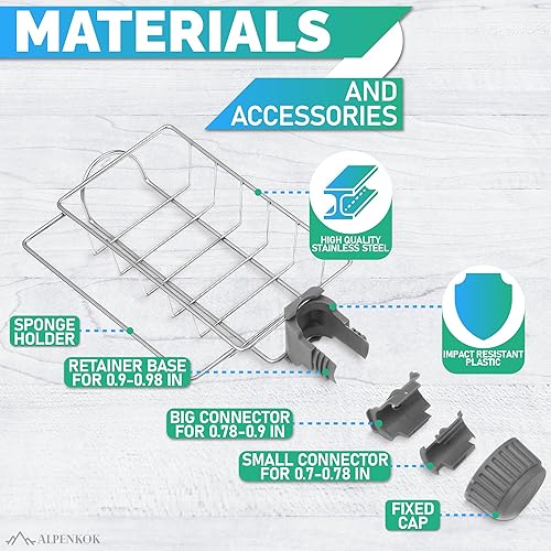 Miniatura 4 de Soporte de esponja para grifo para fregadero de cocina, se adapta a tubo de 0.78 a 0.98 pulgadas de diámetro, elegante organizador de grifos de