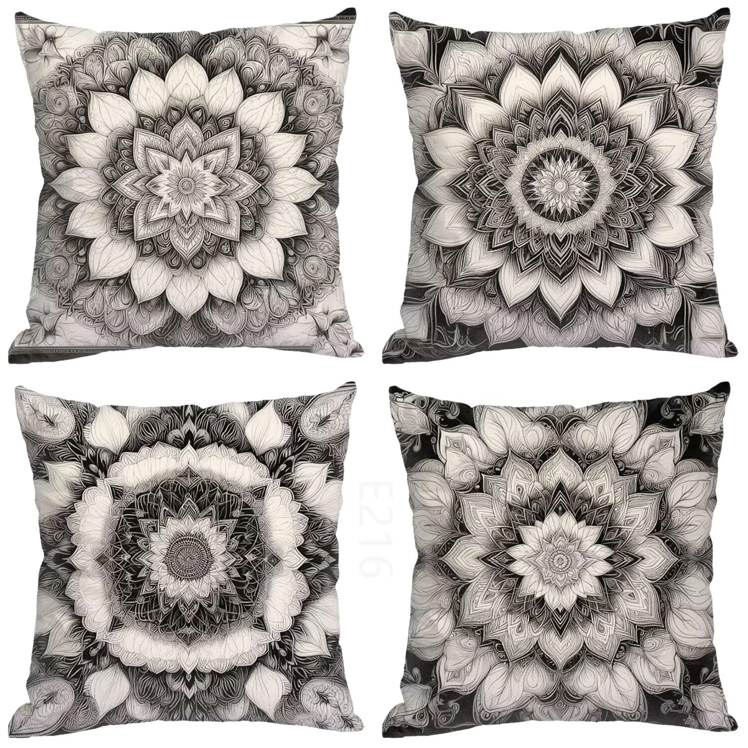 Marrone Federe Cuscini Divano 60x60cm,4 Pack Mandala Estate Esterno Cuscini per Divano,Doppio Lato Quadrato Morbido Cuscini Divano,per Divano Soggiorno Sedia Autunno Dekoration Cuscino,Regali LY-216