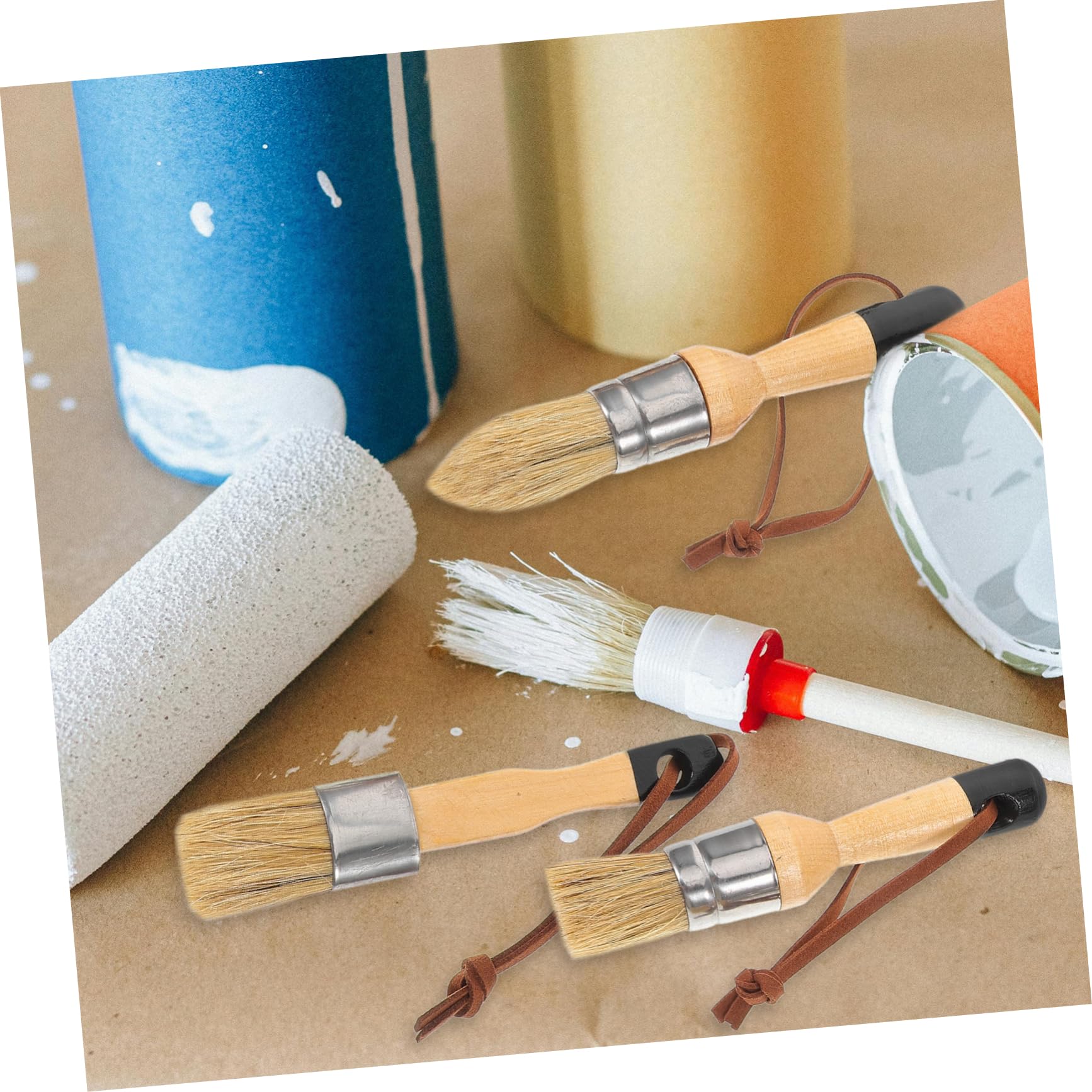 NUOBESTY 2 Series Juego De Pincel De Cera Pintar Casa Disco Oscuro Cuadro Pinceles Interior Artesanía Redondo Equipo Mate Mancha Tiza Brocha De Madera 3 Piezas*2