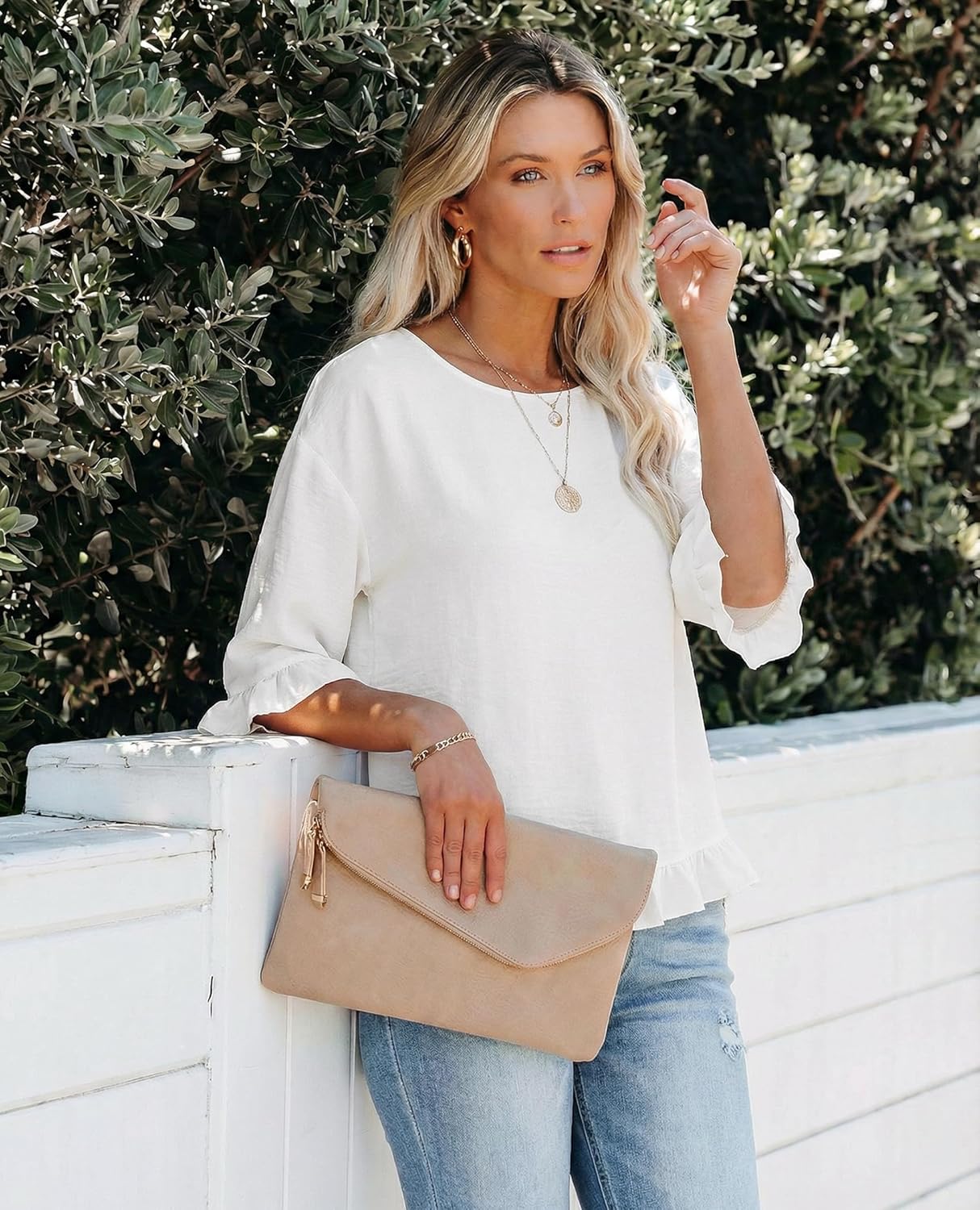 siliteelon Womens 3/4 Sleeve Tops Summer Tshirts Ruffle Flowy Crew Neck Dressy Casual Blouses 2026 Trendy Cute Work Outfits - Image 5