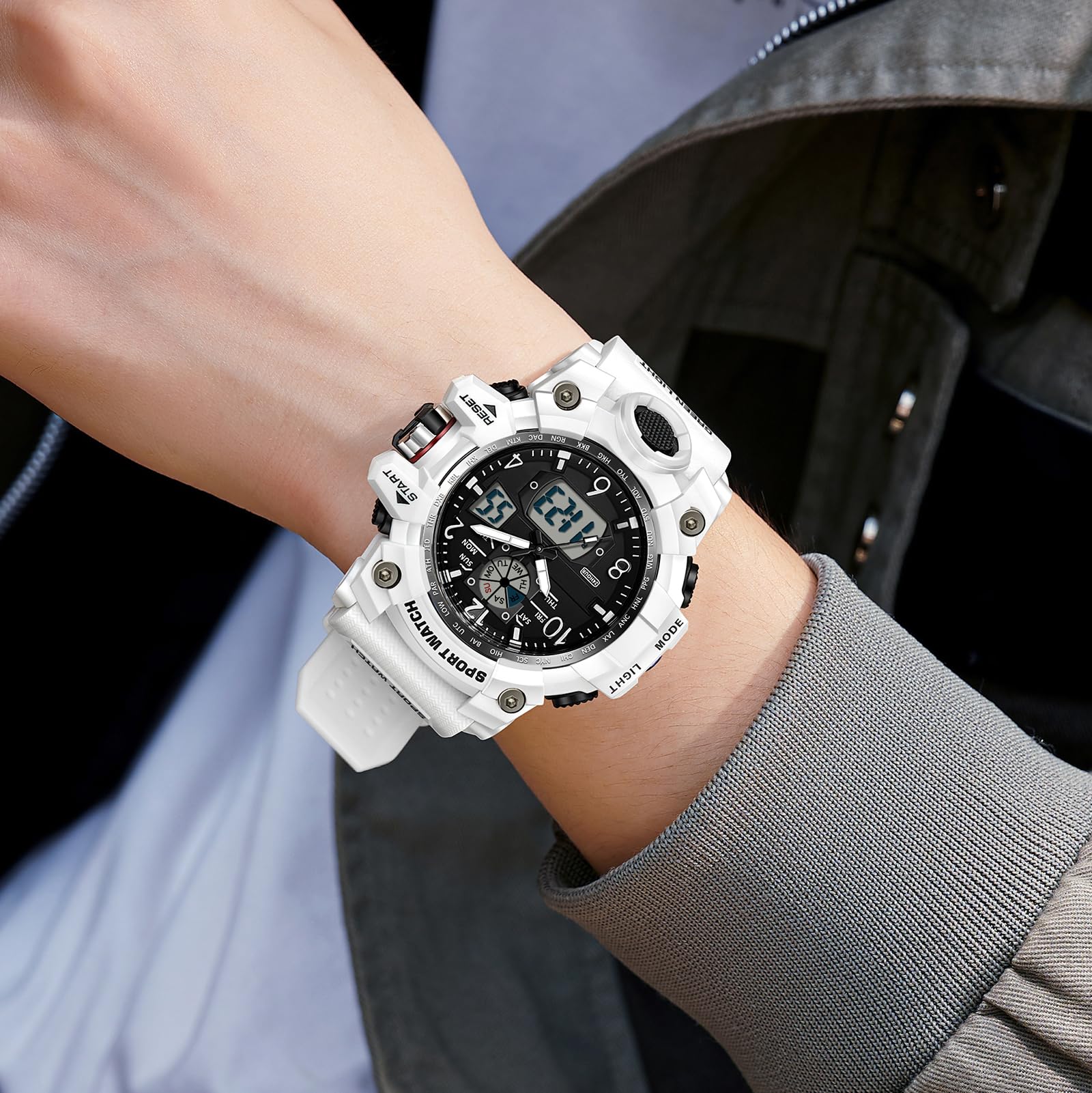 Reloj deportivo analógico para hombre, resistente al agua, 5 ATM, resistente al agua, con iluminación de cuarzo, resistente a los golpes, prácticos relojes para hombre, correr, senderismo, camping