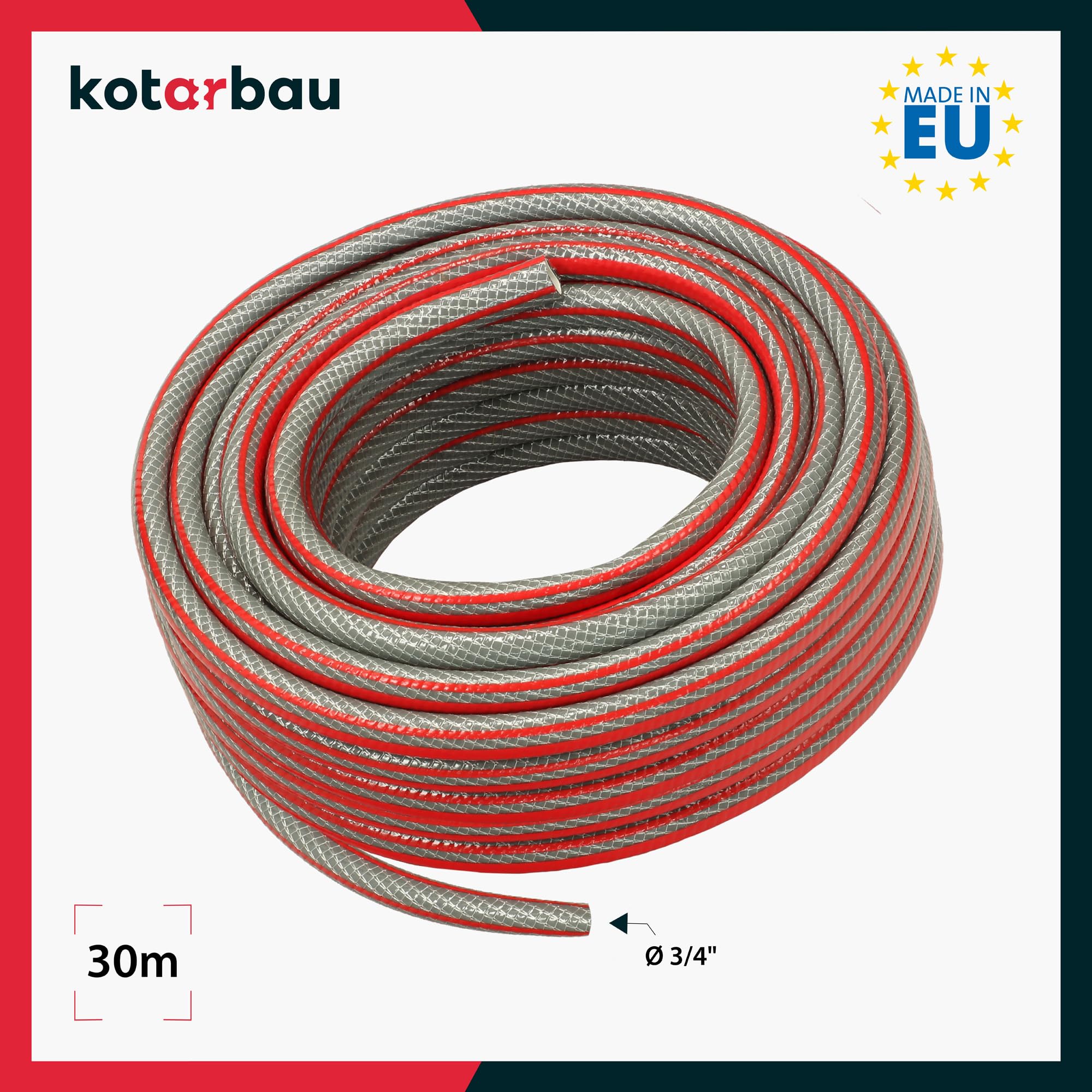 KOTARBAU® Gartenschlauch 3/4" 30m Grau Professionell zum Gießen von Pflanzen 6-lagig