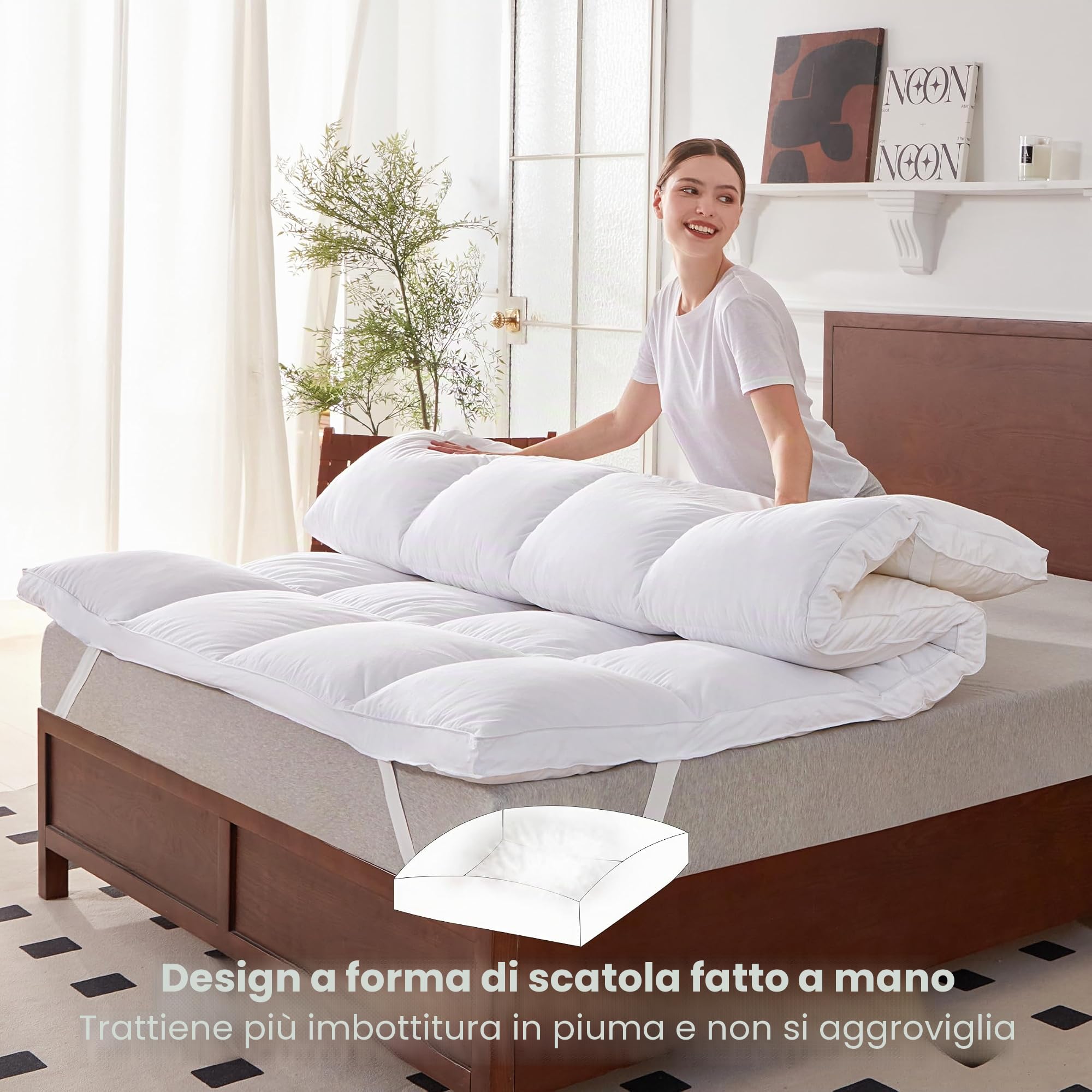 Coprimaterasso 140 x 200 cm in 100% piume Goose, altezza 7 cm con piume Goose, topper 100% cotone, rivestimento in piuma, certificato Öko-Tex 100 classe 1, downpass