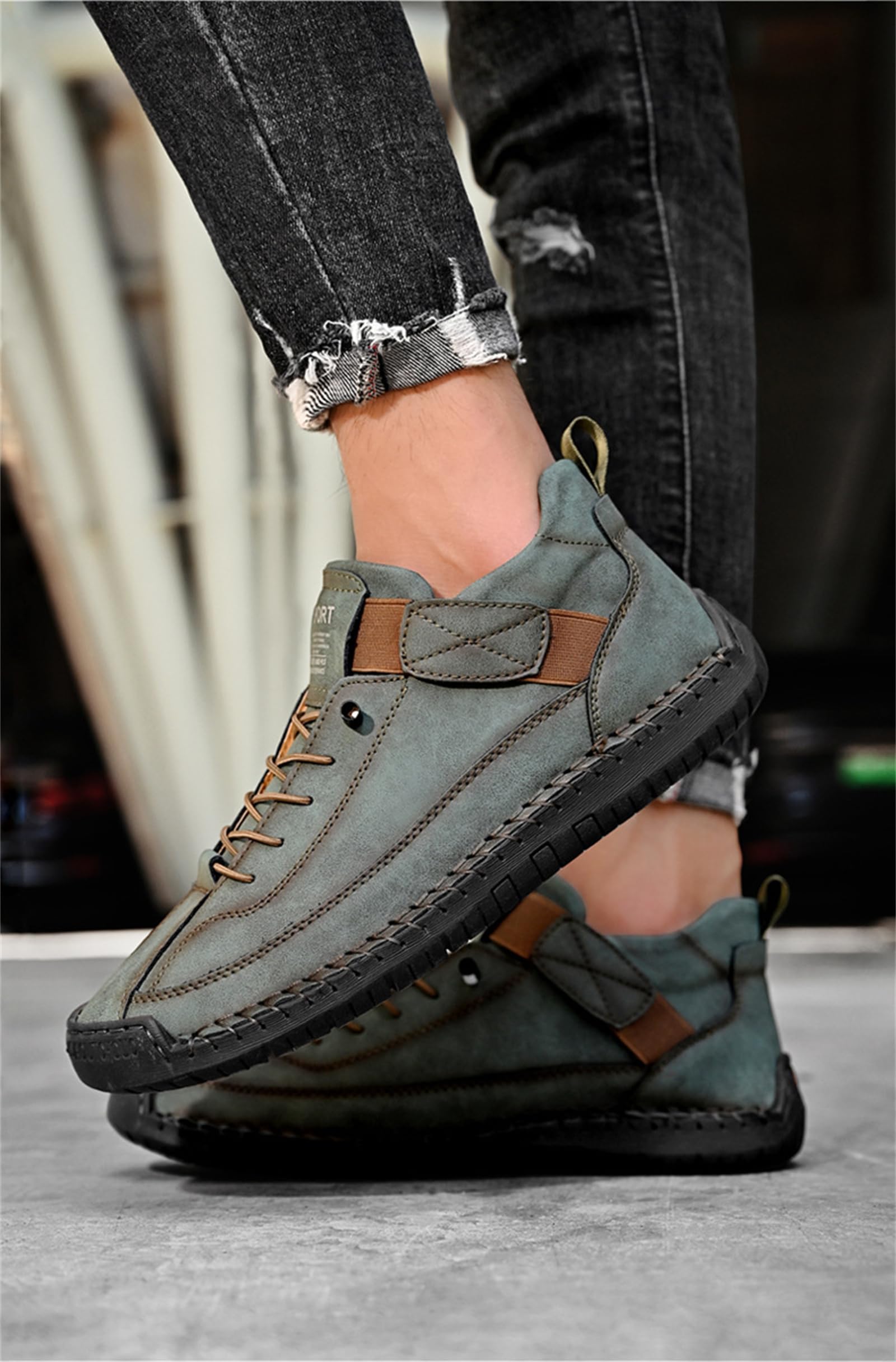 Scarpe in pelle cucite a mano, comode scarpe ortopediche da uomo in pelle con supporto per arco plantare, spaziosa scatola per dita dei piedi, antiscivolo