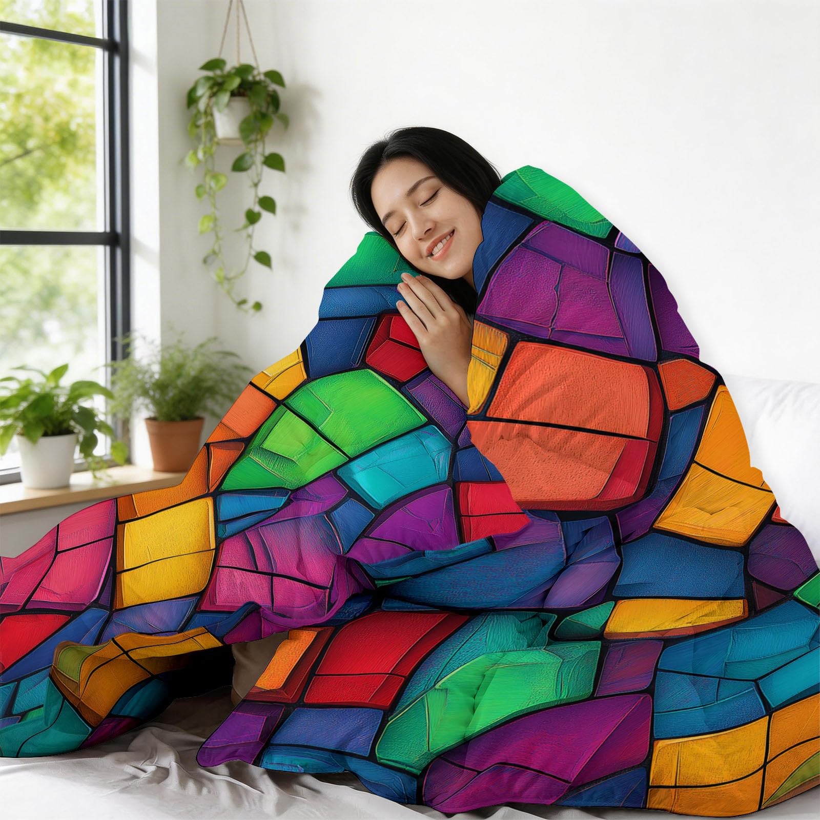 CozyRest Edredon Relleno nordico Cama Infantil Algodón - Geométrico Mosaico Cuadrado Rejilla - Bebe rellena Juego de Manta con Almohada 50 x 75 cm por niños e niñas Colorido
